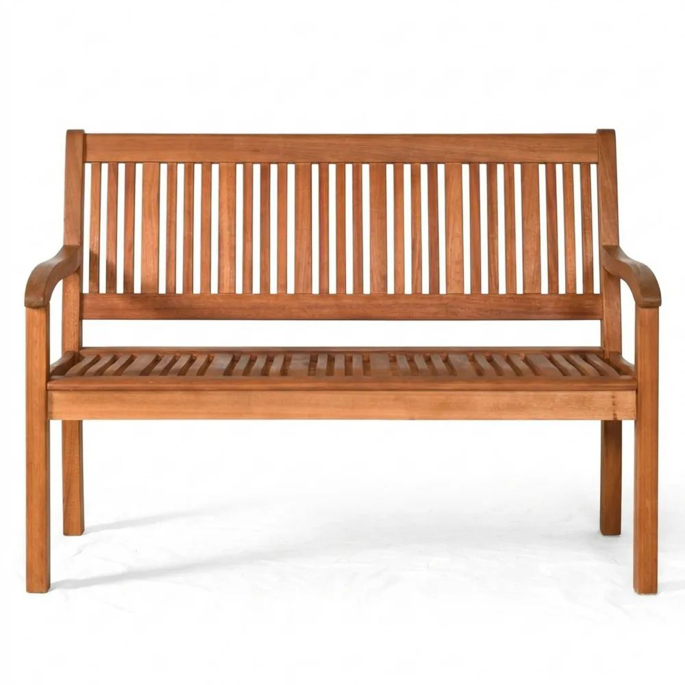 Robuste Outdoor-Sitzbank aus Holz für Garten und Terrasse, 2-3 Sitzer mit Rücken- und Armlehnen