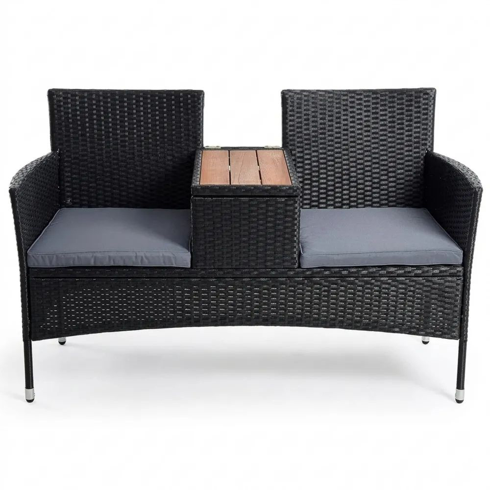 Gartenbank aus Polyrattan für 2 Personen, Sitzgarnitur für Balkon