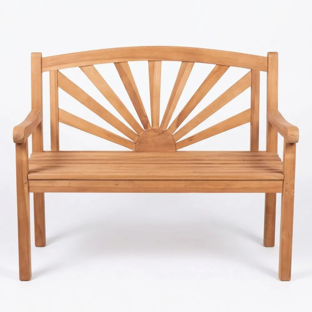 2-Sitzer Gartenbank aus Teakholz mit Lehne für Außenbereich, Relaxbank wetterfest