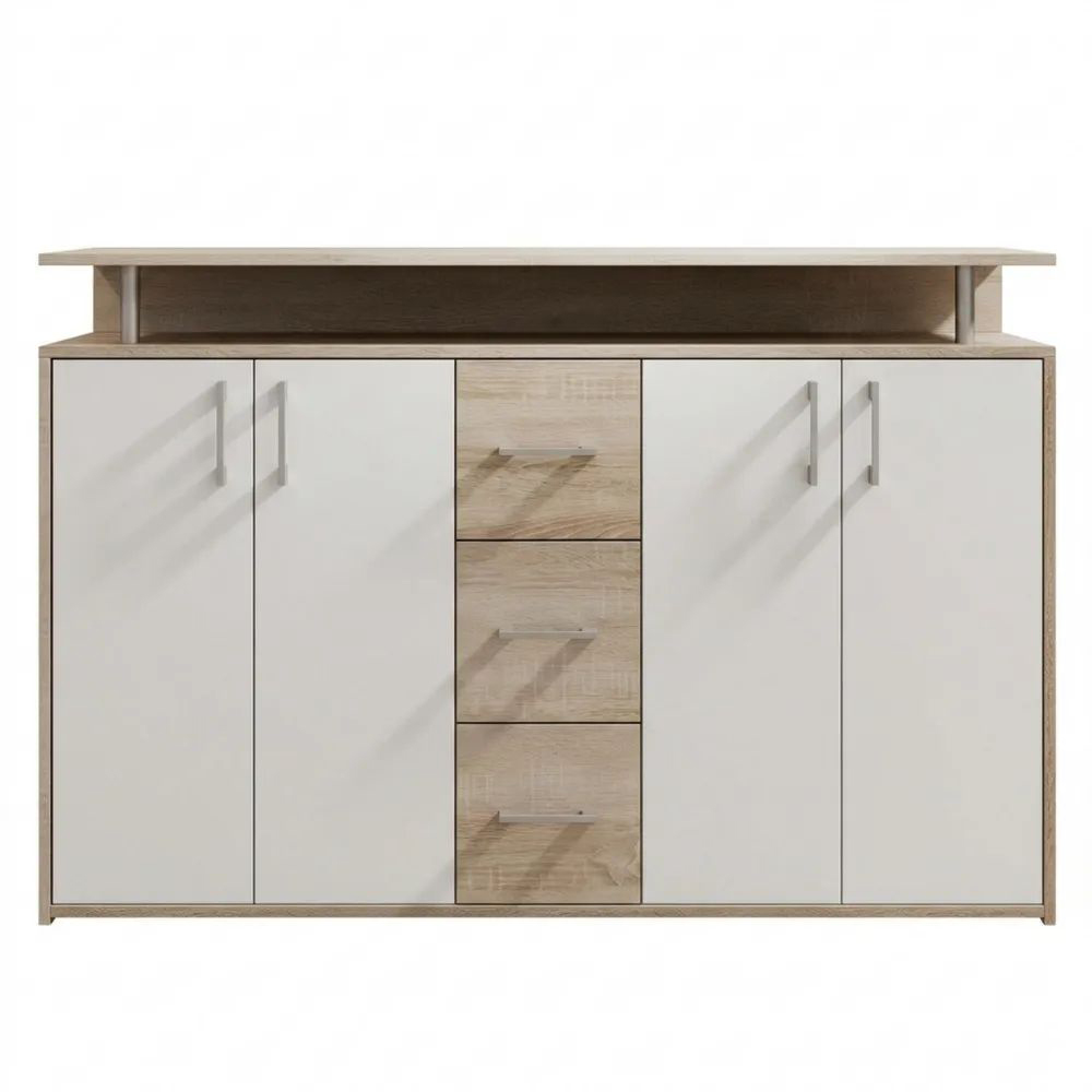 Moderner Sideboard mit Eiche Sonoma und Weiß, mit Schubladen und viel Stauraum