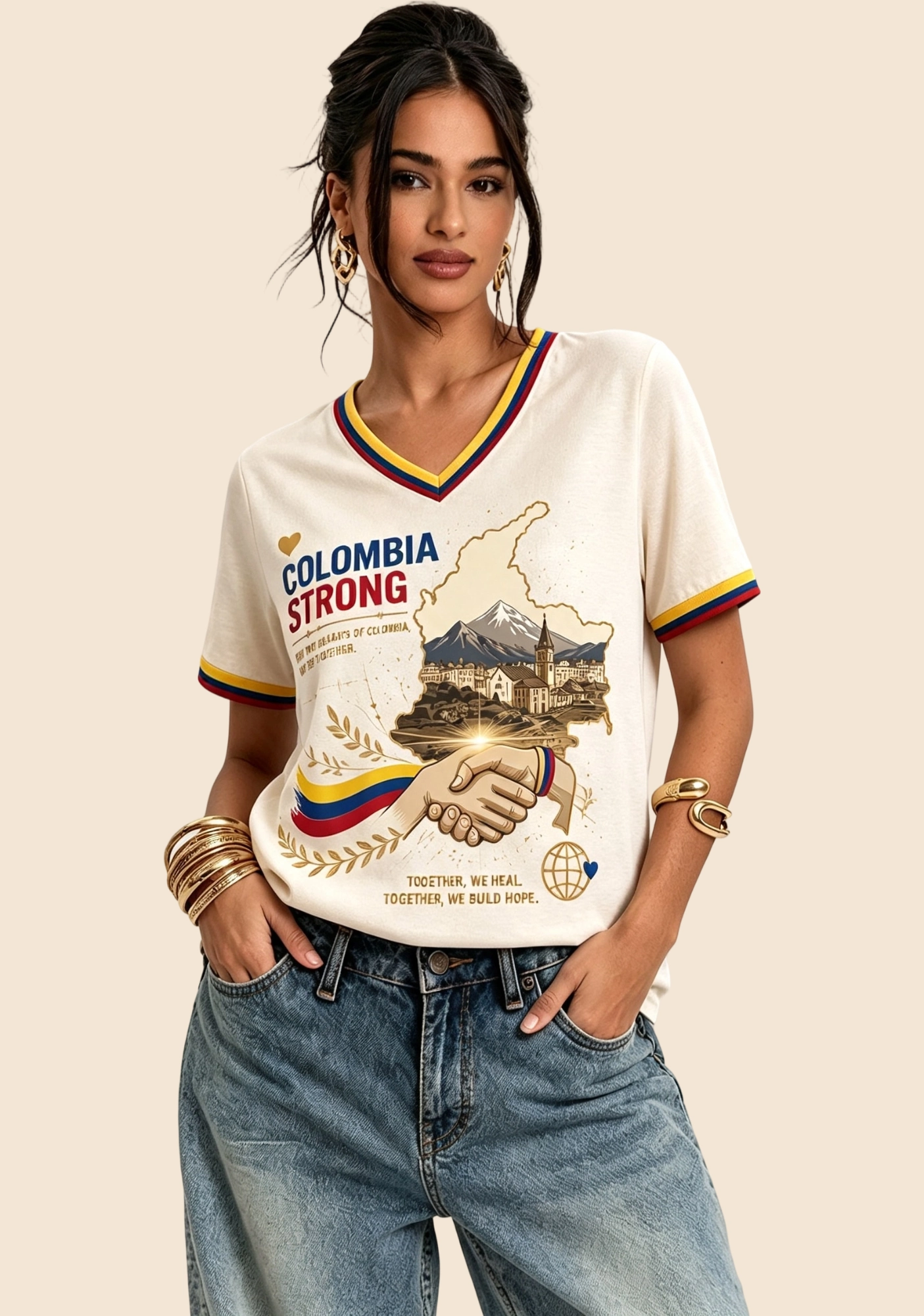 Colombia Strong Hope Patriotic V‑Neck Tee