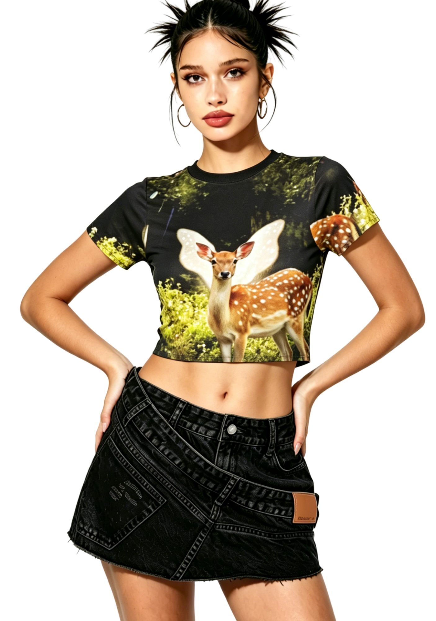 Fairy Deer Forest Y2K Mesh Crop Top