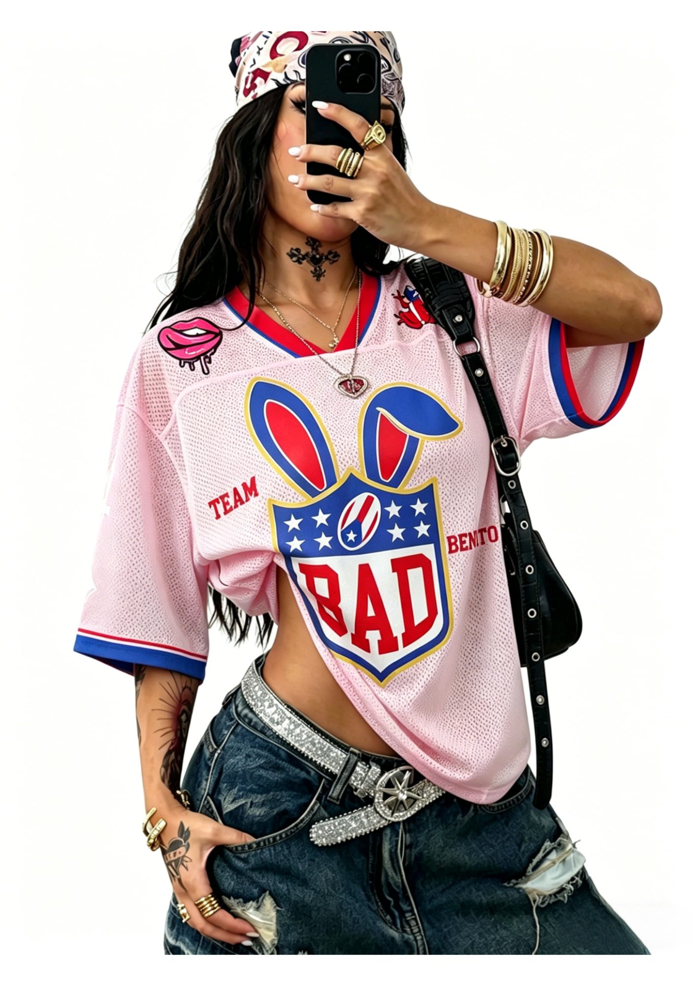 Pink Bad Bunny Y2K Crop Sport Jersey Shirts