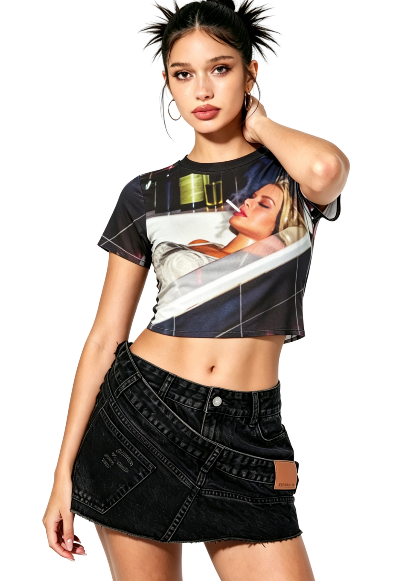 Bathroom Babe Smoking Y2K Mesh Crop Top