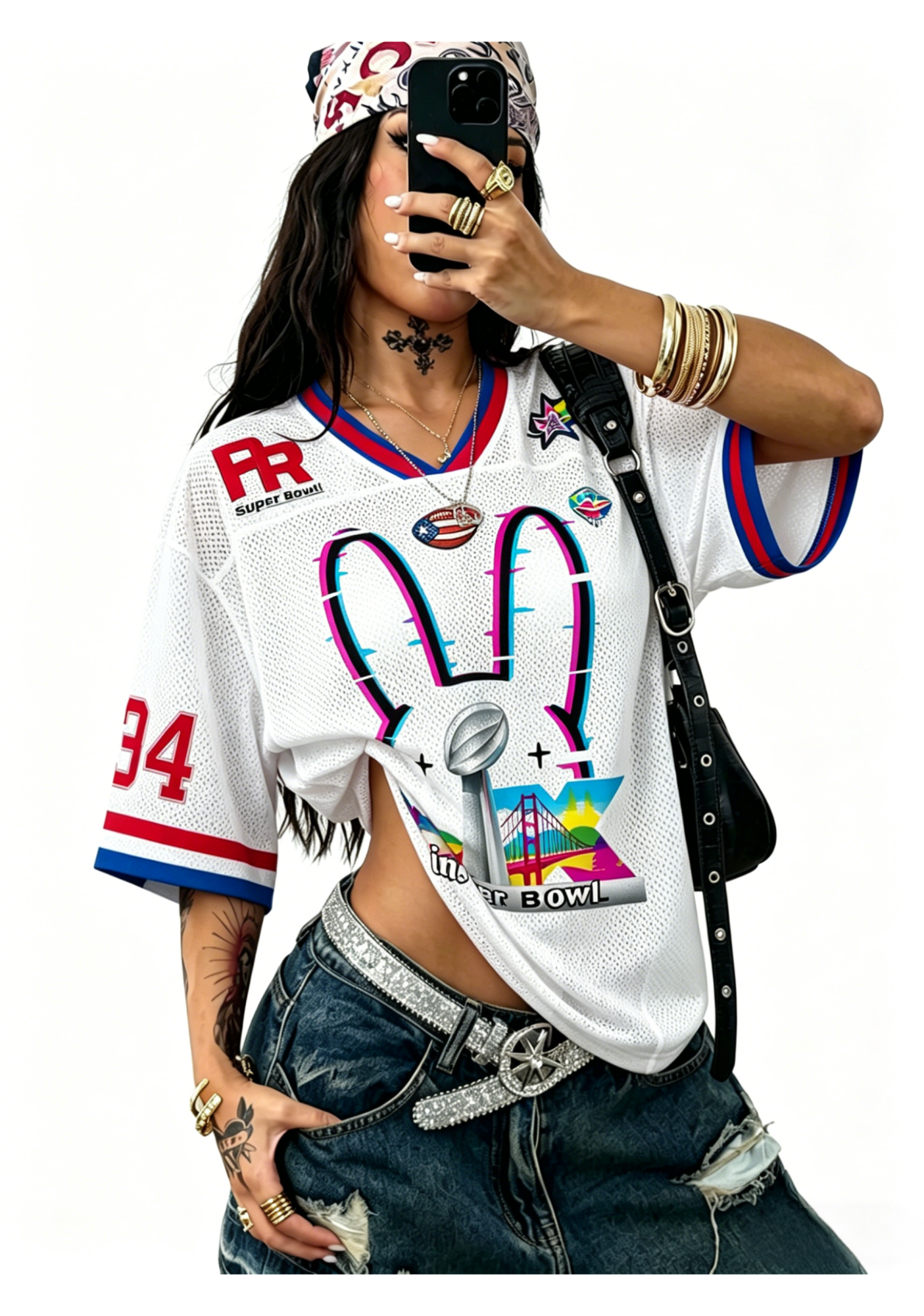 PR Bad Bunny Y2K Crop Sport Jersey Shirts