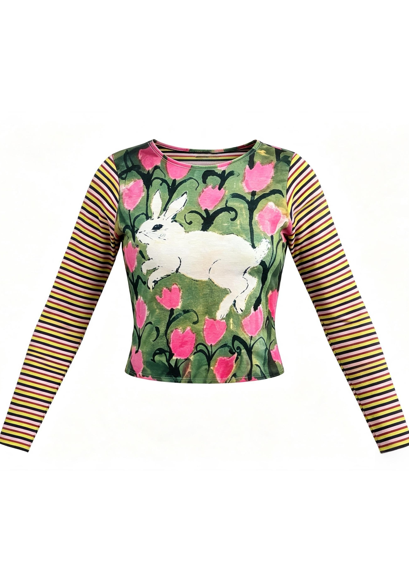 Vintage Rabbit Tulip Graphic Slim‑Fit Long Sleeve Top