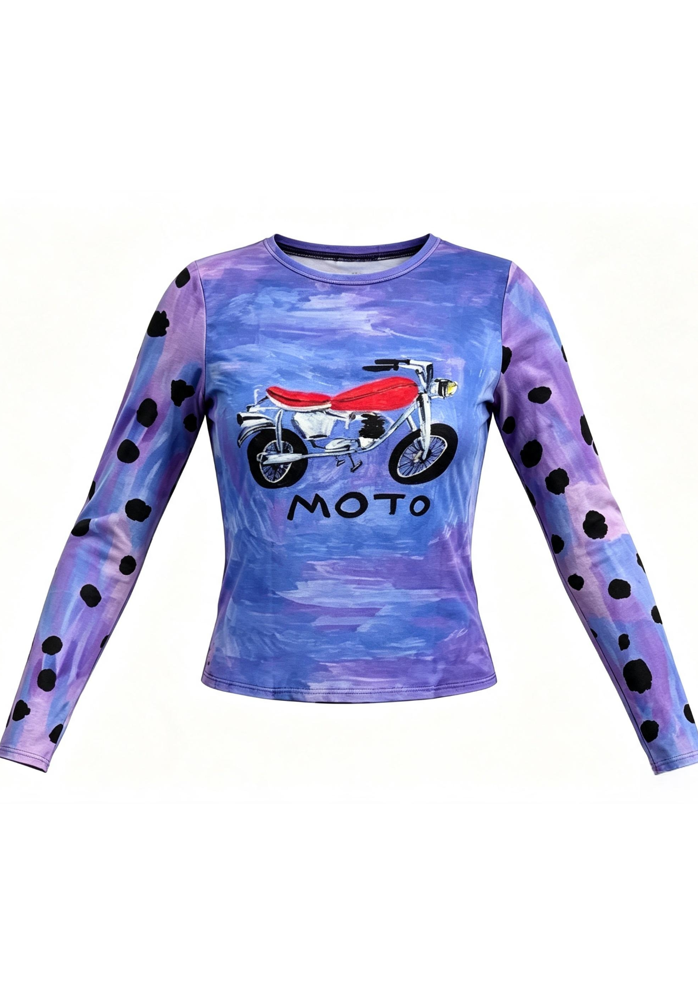 Hand‑Painted Purple Wash Moto Motorcycle Slim‑Fit Long Sleeve Top