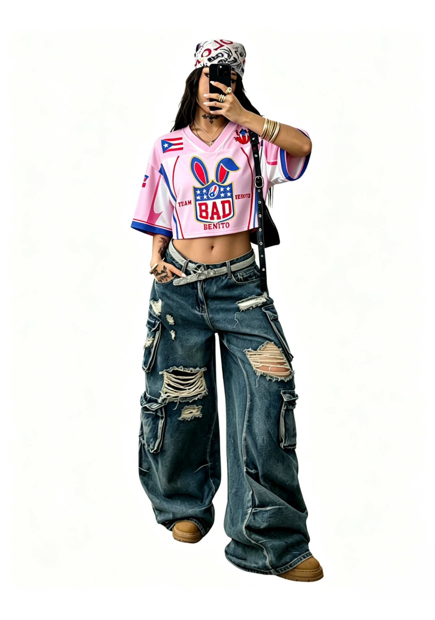 Pink Bad Bunny Y2K Crop Sport Jersey Shirts