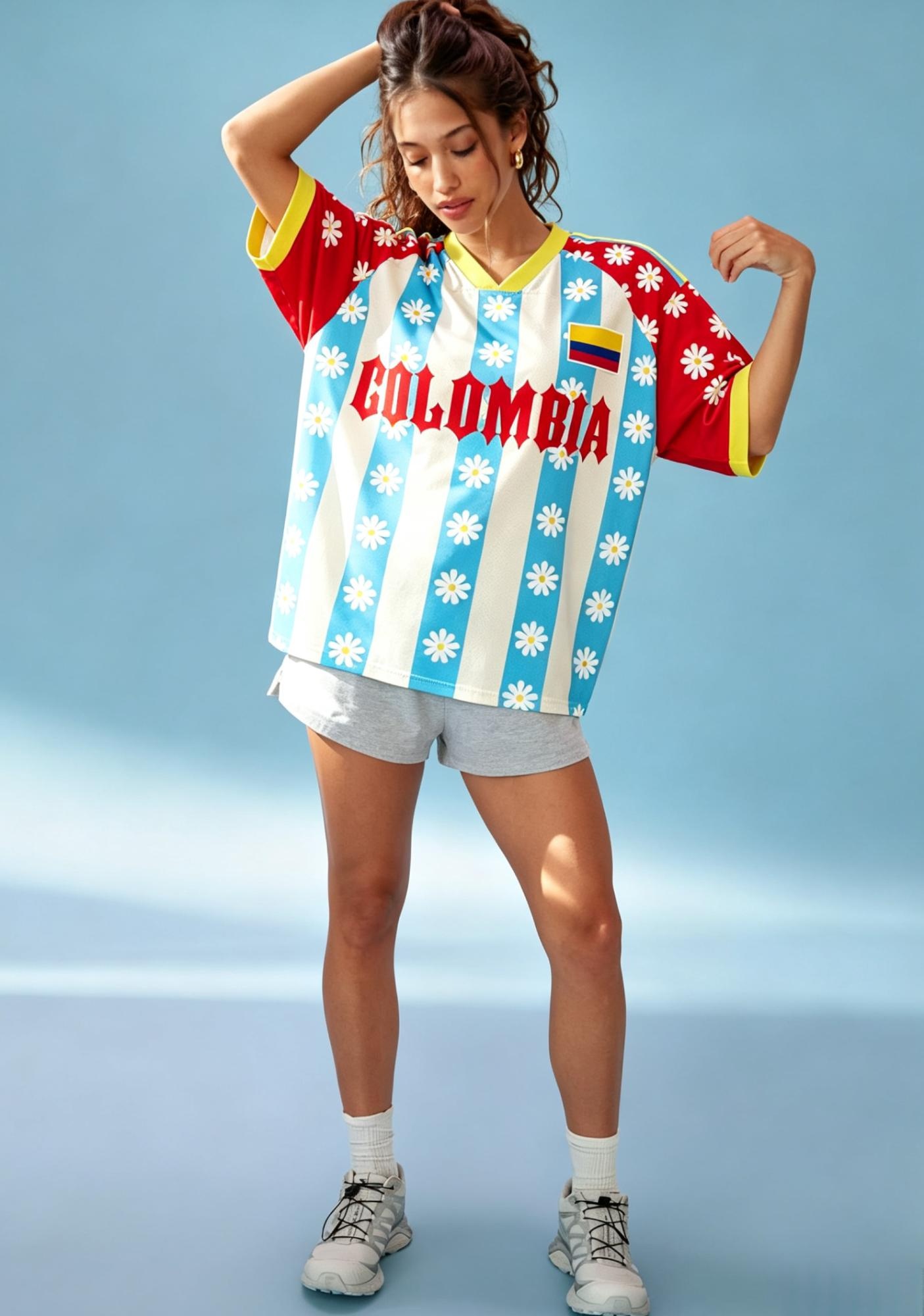 Striped Colombia Flag Daisy Mesh Jersey Shirts