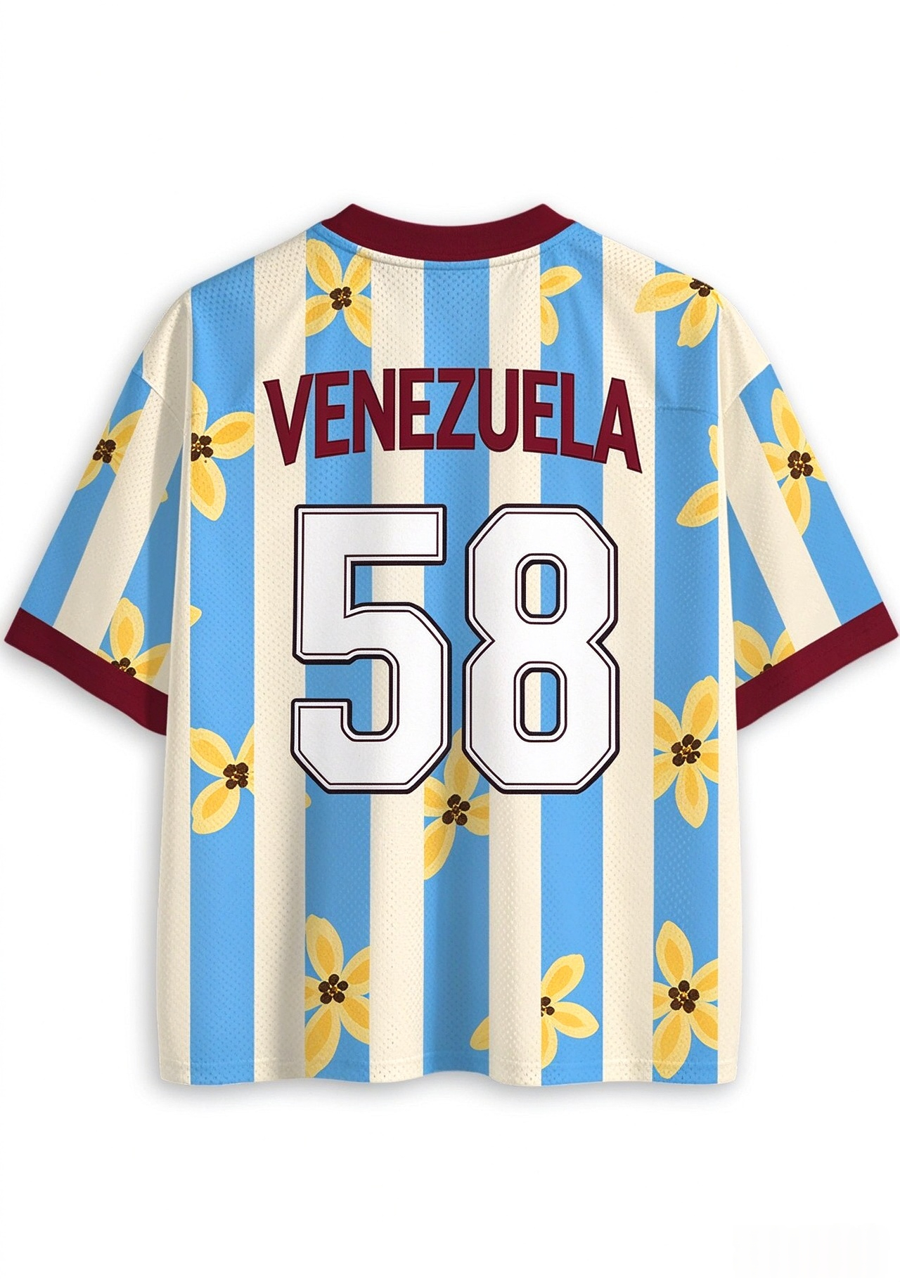 Venezuela Yellow Plumeria Flower Striped Mesh Jersey Shirt