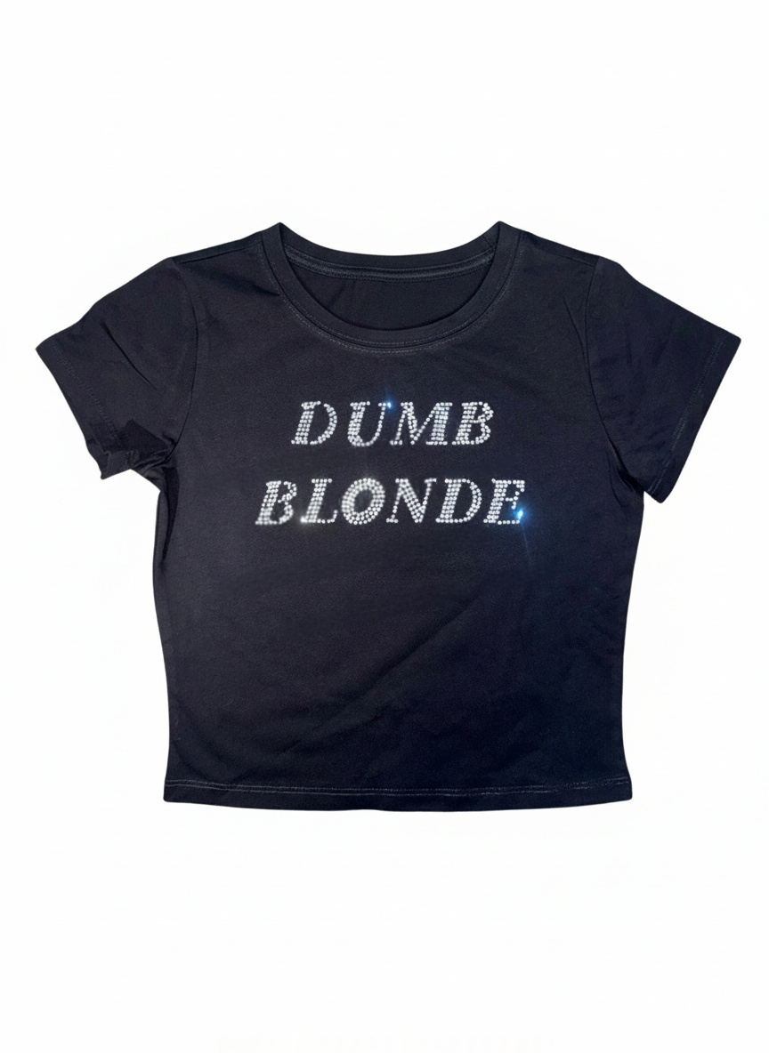 Dumb Blonde Rhinestone Y2K Baby Tee