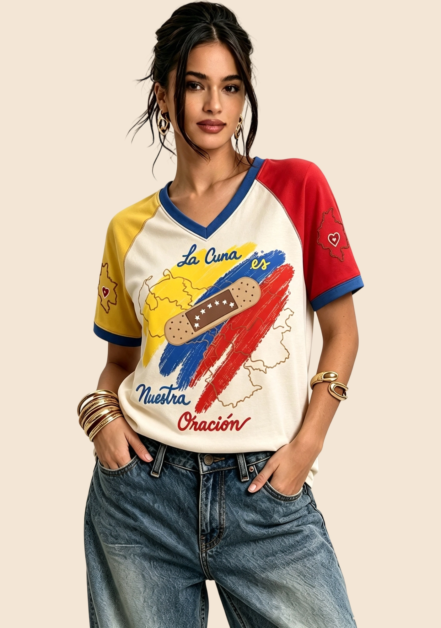 Colombia Healing Band‑Aid Raglan V‑Neck Tee
