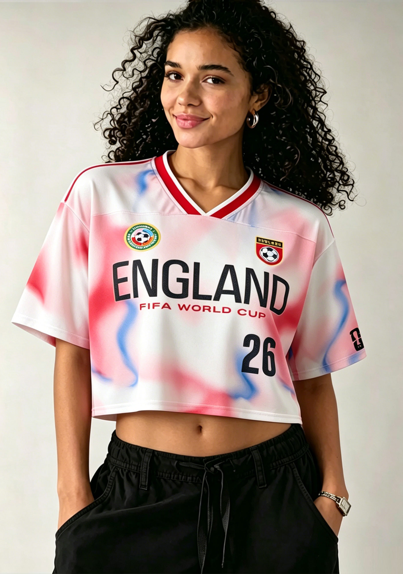 Red & Pink Tie-Dye England 2026 World Cup Cropped Mesh Jersey Shirt