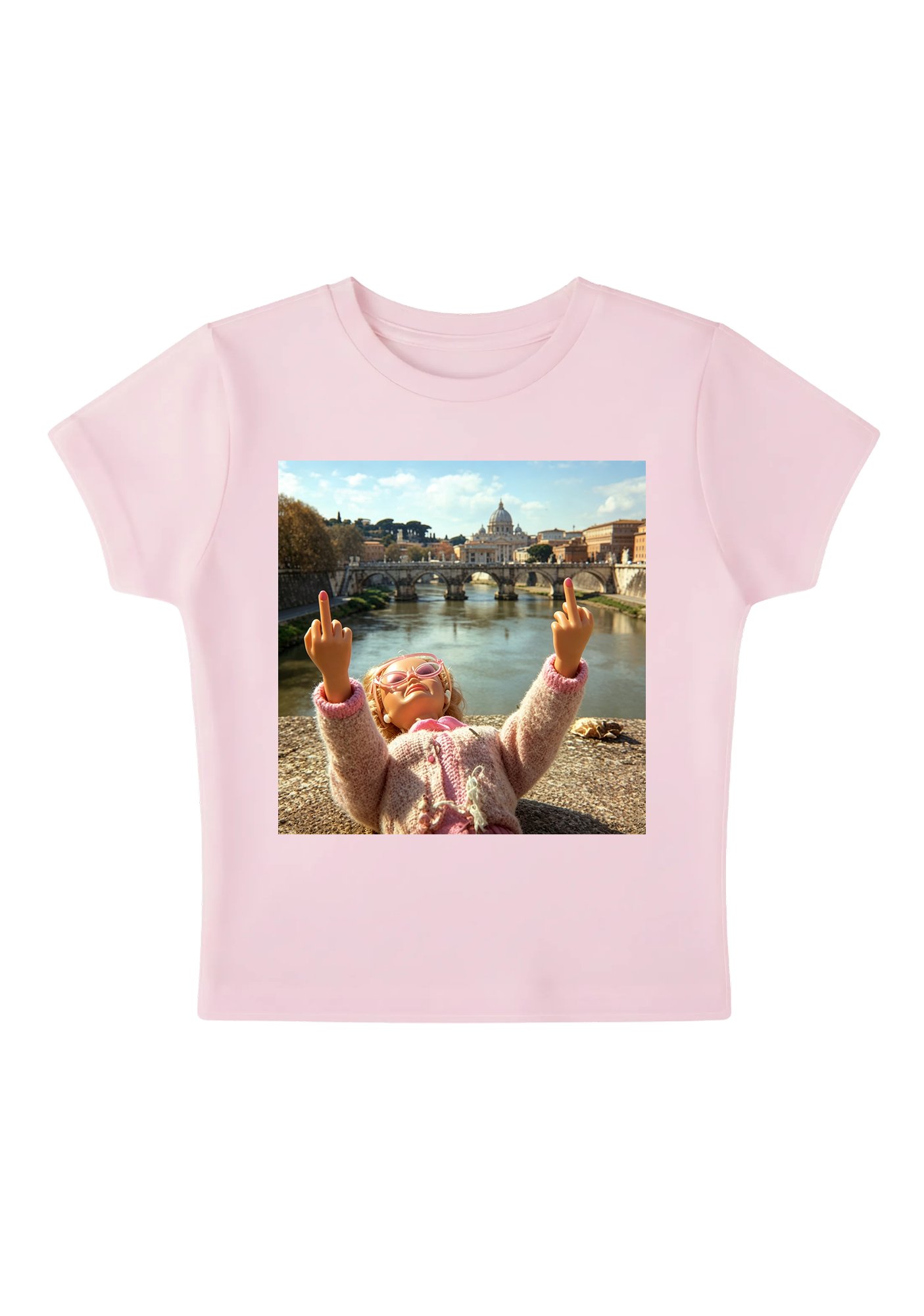 Rome Barbie Double Middle Finger Y2K Baby Tee