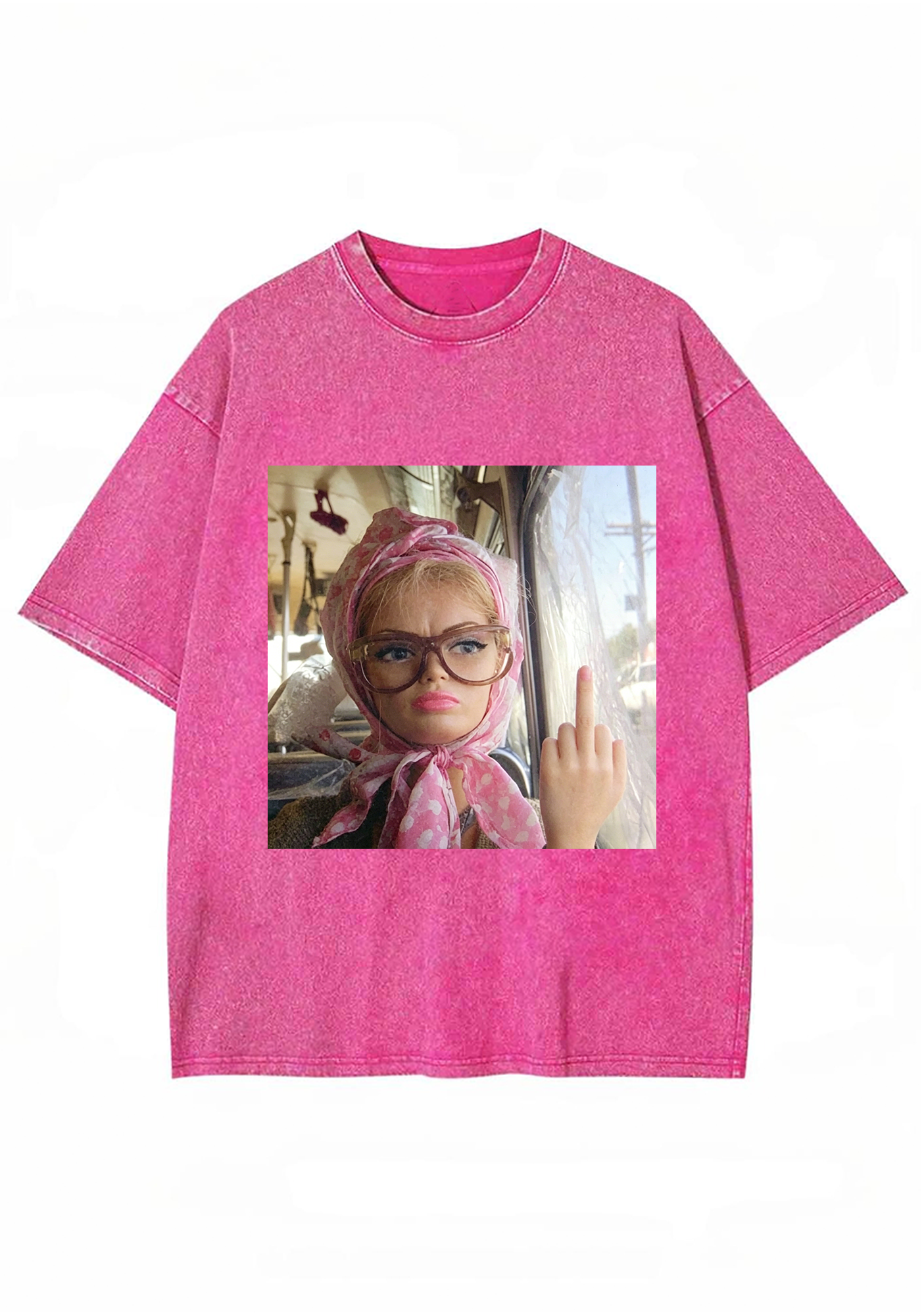 Quirky No Fucks Given Barbie With Glasses Washed Tee