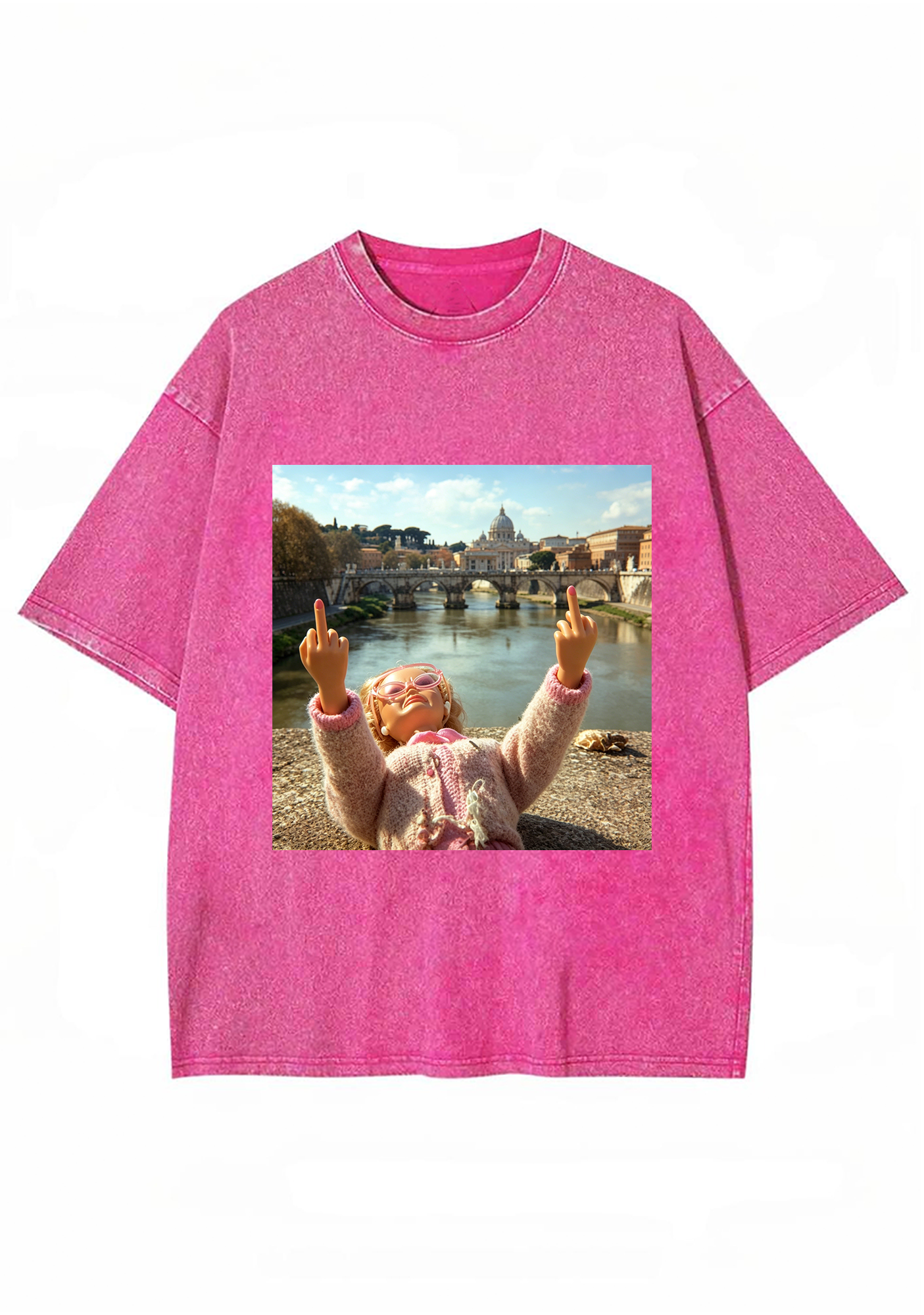 Double Middle Finger Barbie in Rome Washed T-Shirt