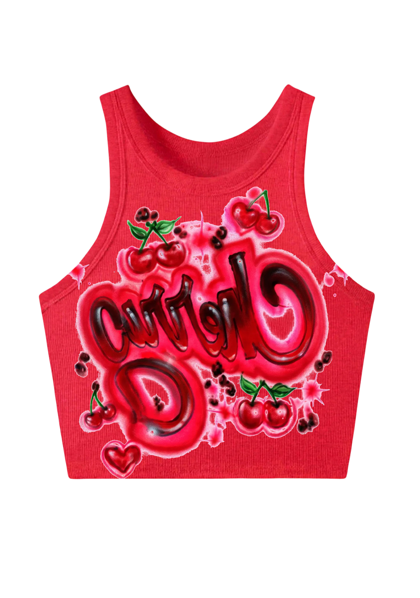 Graffiti Cherry Curvy D Bright Y2K Crop Tank Top