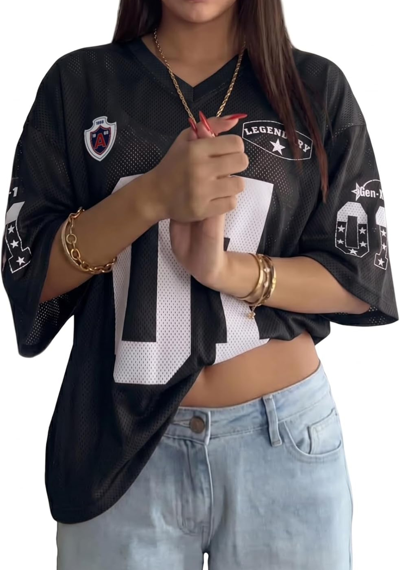 Red Oversized 01 Graphic Y2K Jersey Shirts