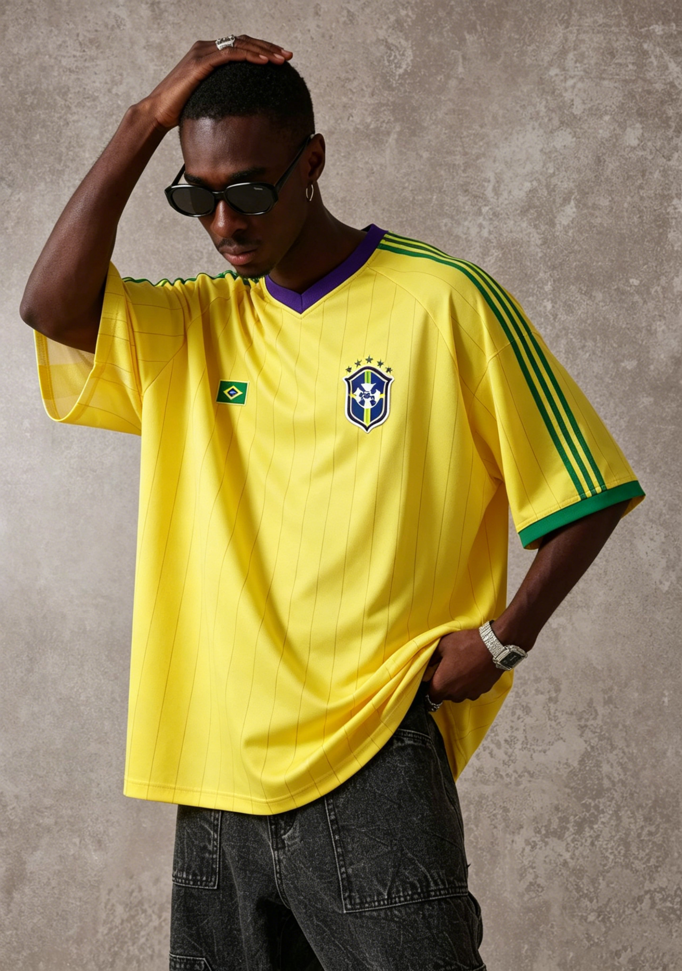 [Copy]Retro Brazil National Team Yellow Striped Y2K Jersey Shirts