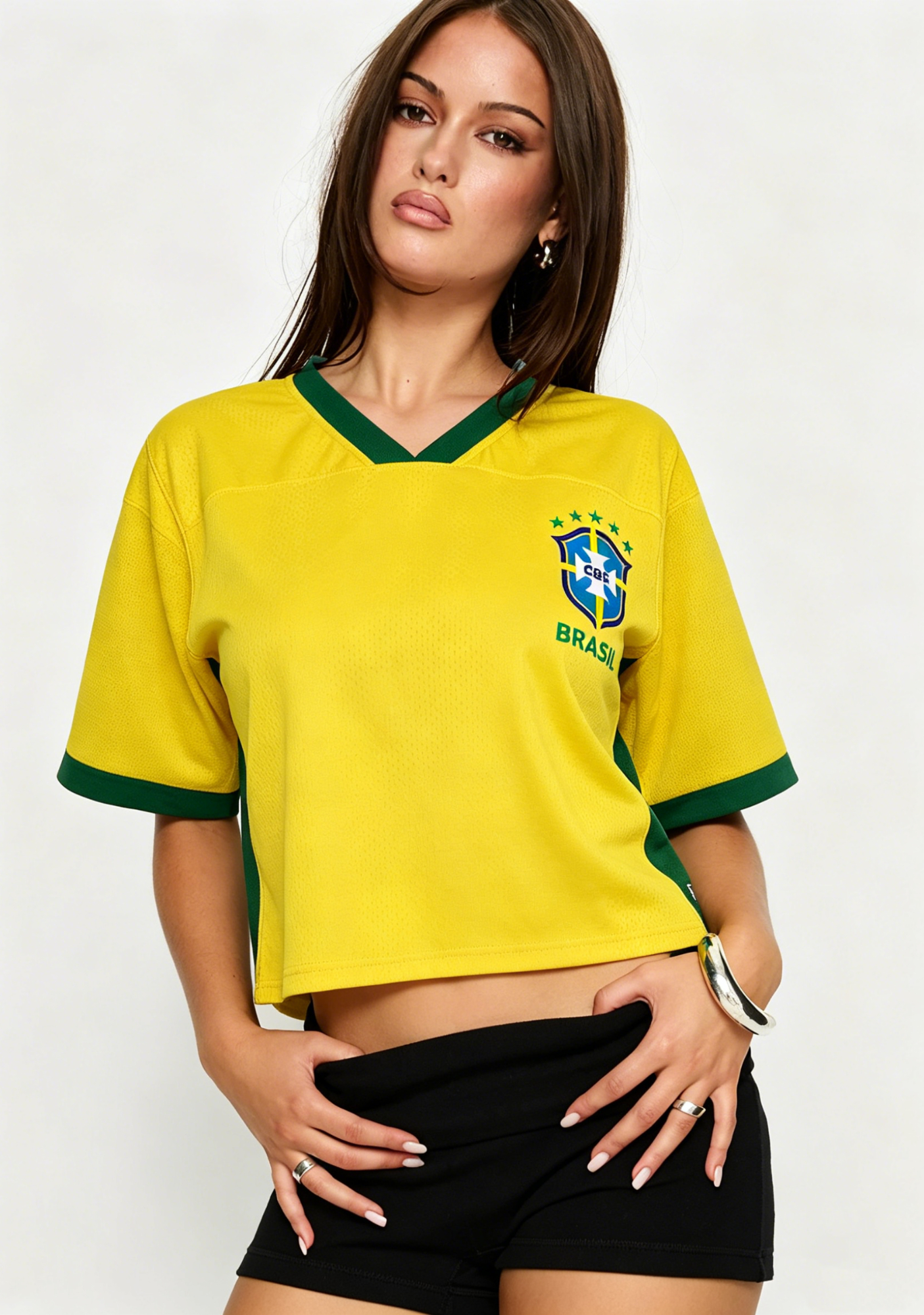 Brasil Sunburst Yellow Football Cropped Jersey Shirt