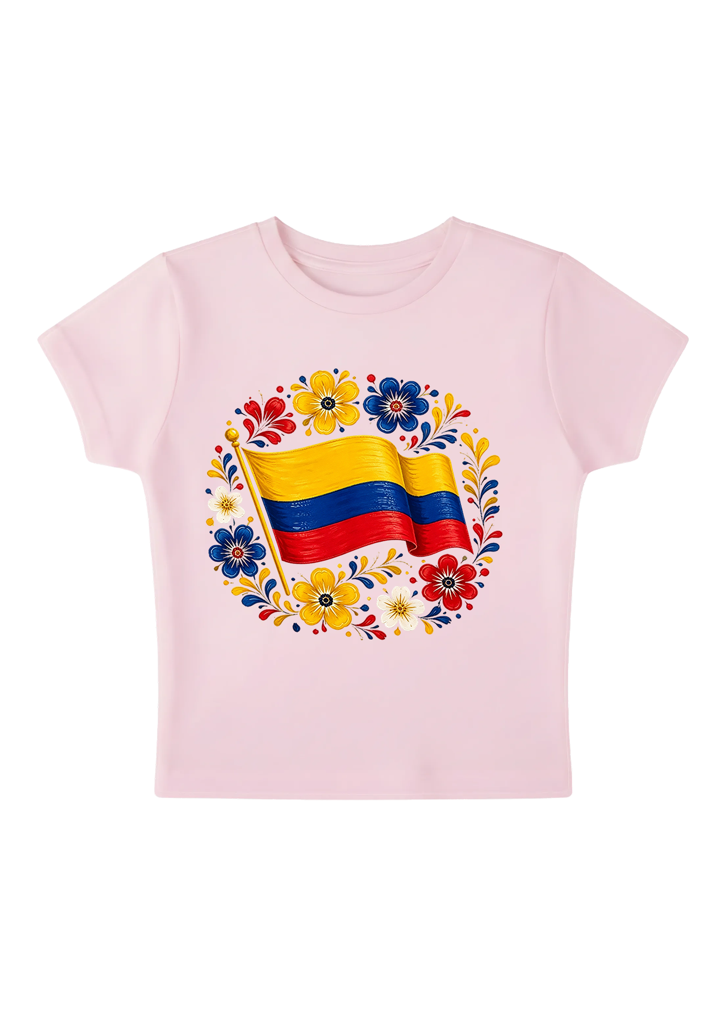 Colombian Flag Folk Art Floral Y2K Baby Tee