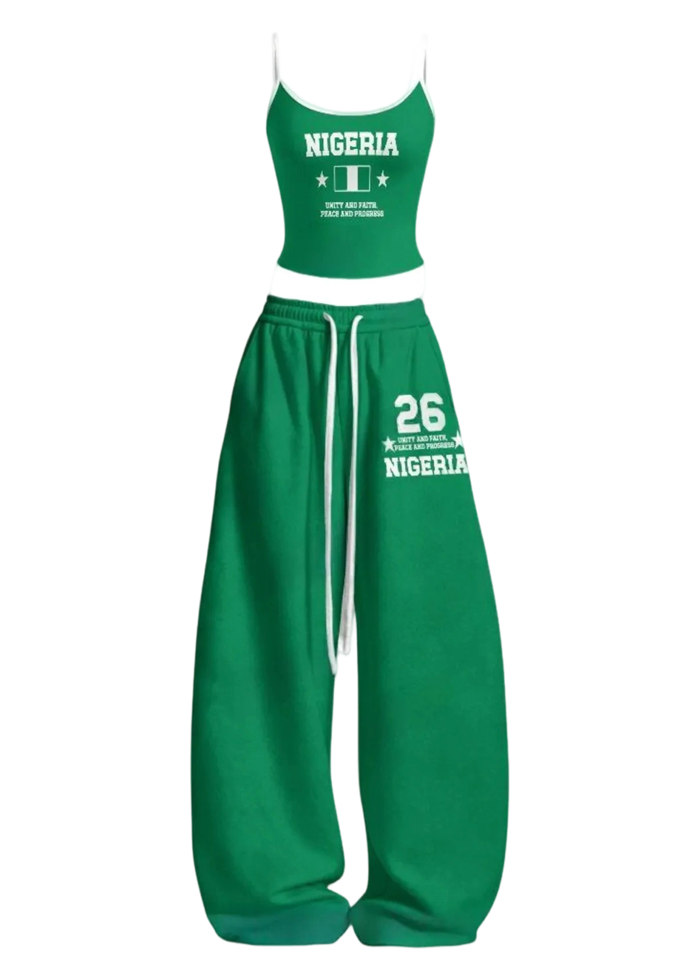 Nigeria Flag #26 Tops & Elasticated Trousers Two-Piece Set