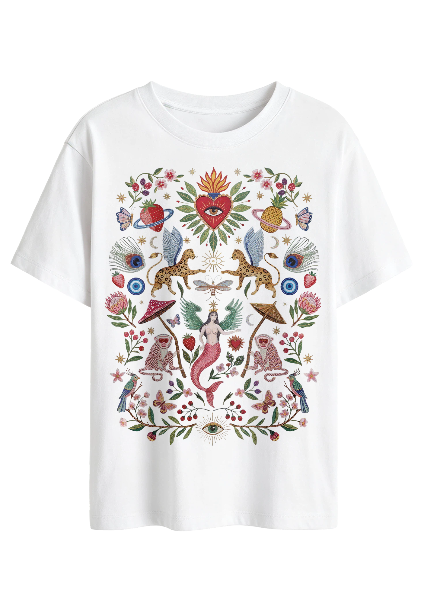 Mystical Folk Art Mermaid Graphic T-Shirt