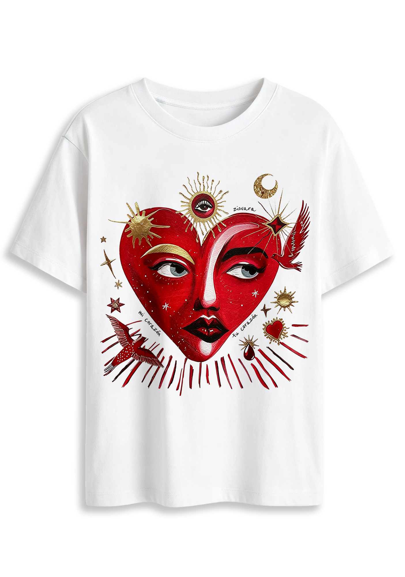 Sun Moon Star Bird Mystical Art Graphic T-Shirt