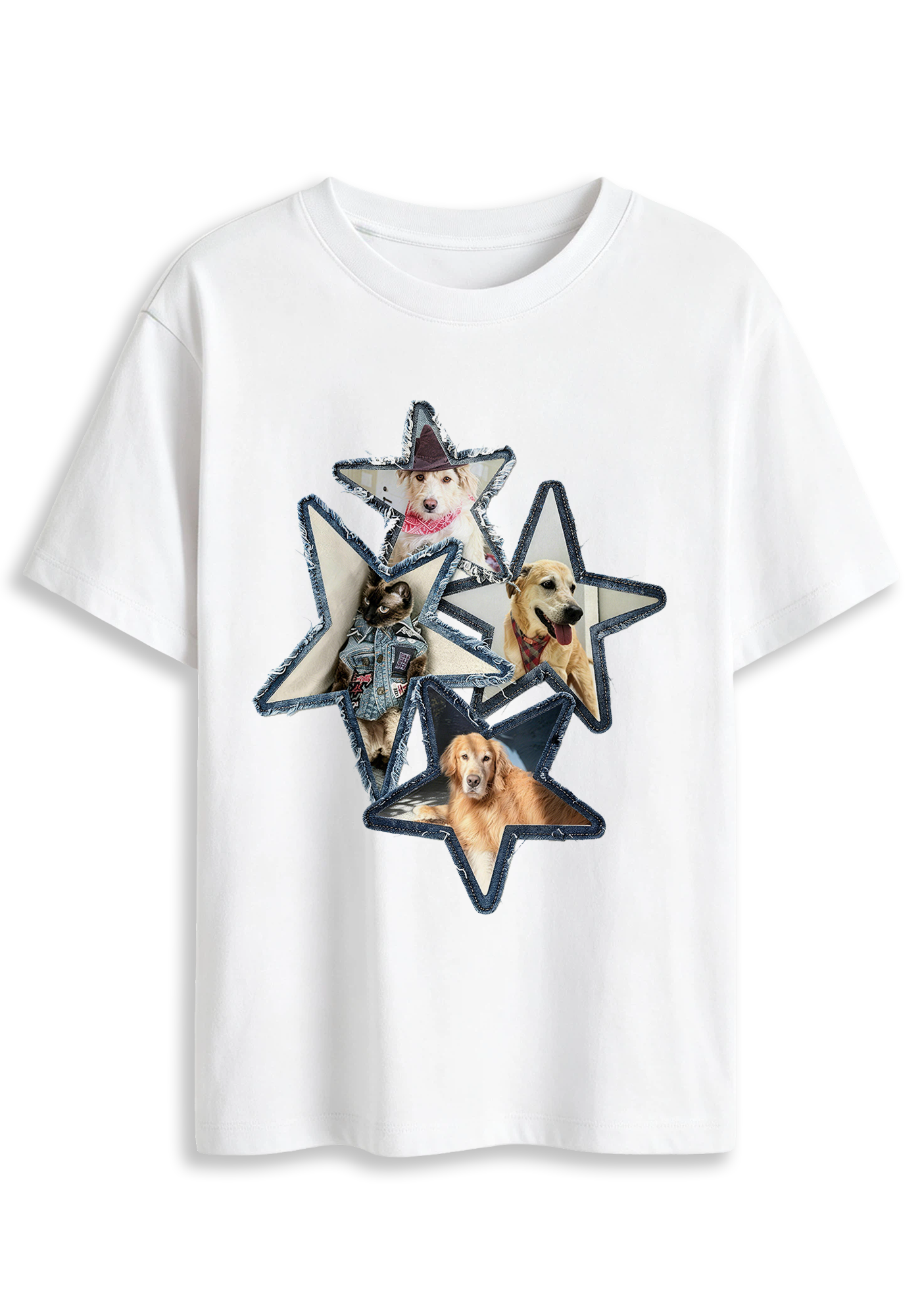 Star Patchwork Pet Dog Cat Cute Animal Graphic T-Shirt