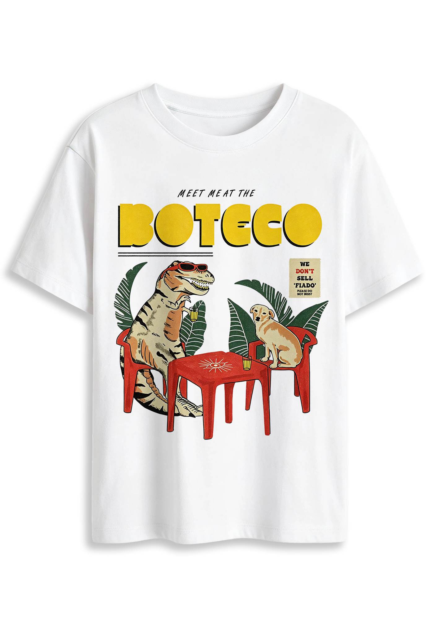 Fun Retro Dinosaur Dog Boteco Tropical Vintage Cartoon Graphic T-Shirt