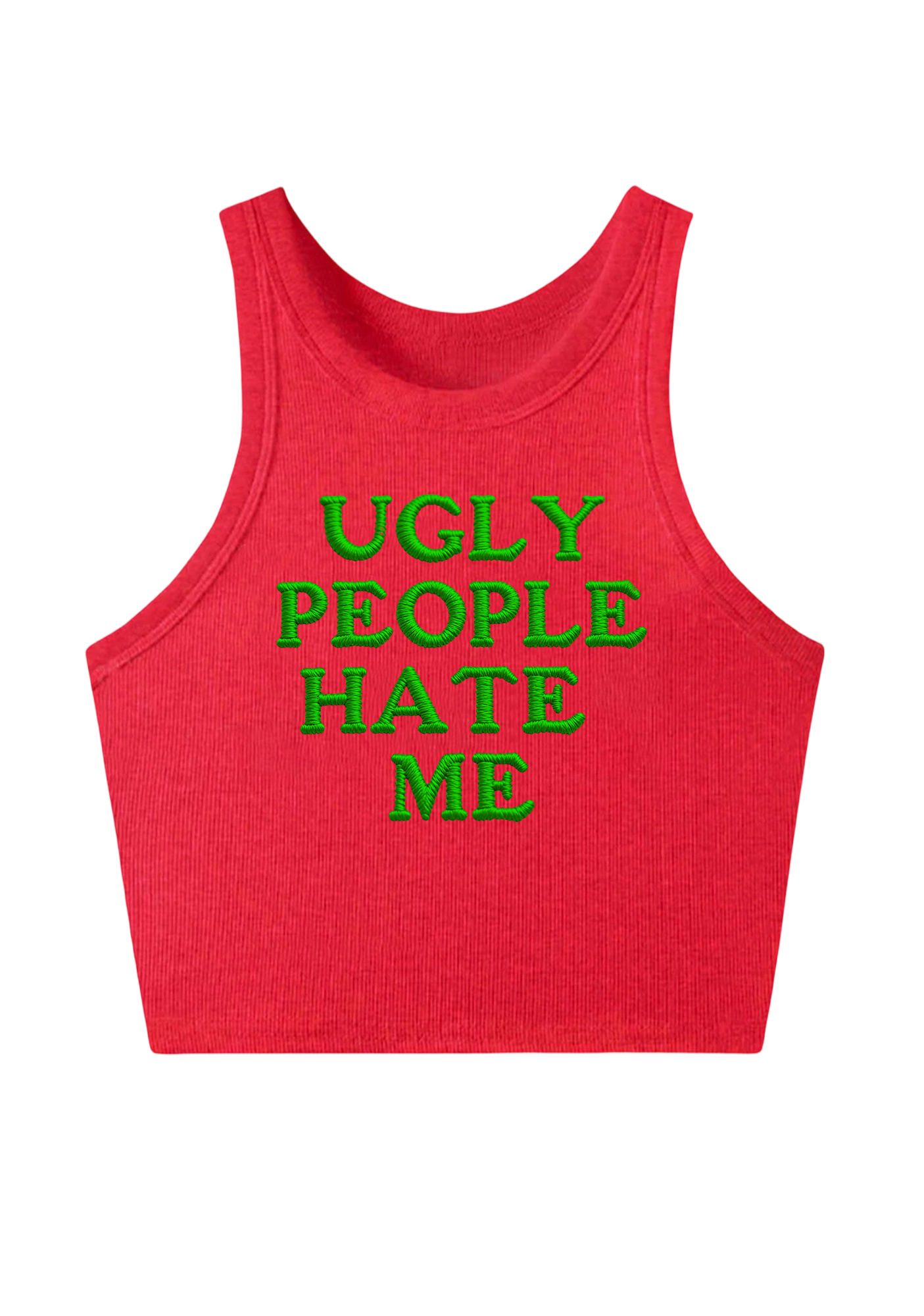 Ugly People Hate Me Embroidery Y2K Crop Tank Top