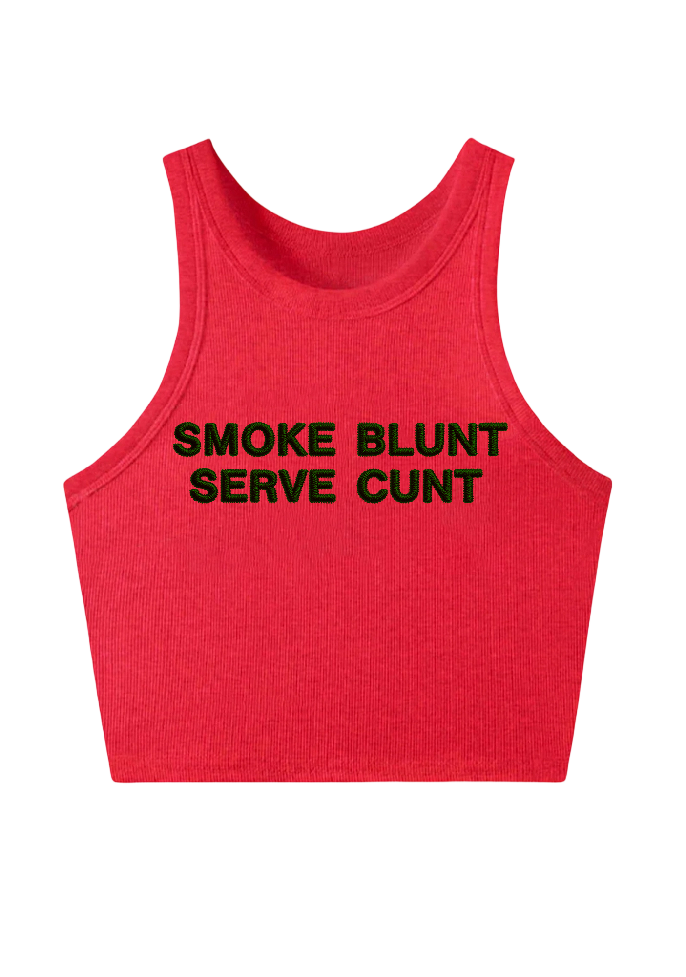 Smoke Blunt Serve Cunt Embroidery Y2K Crop Tank Top