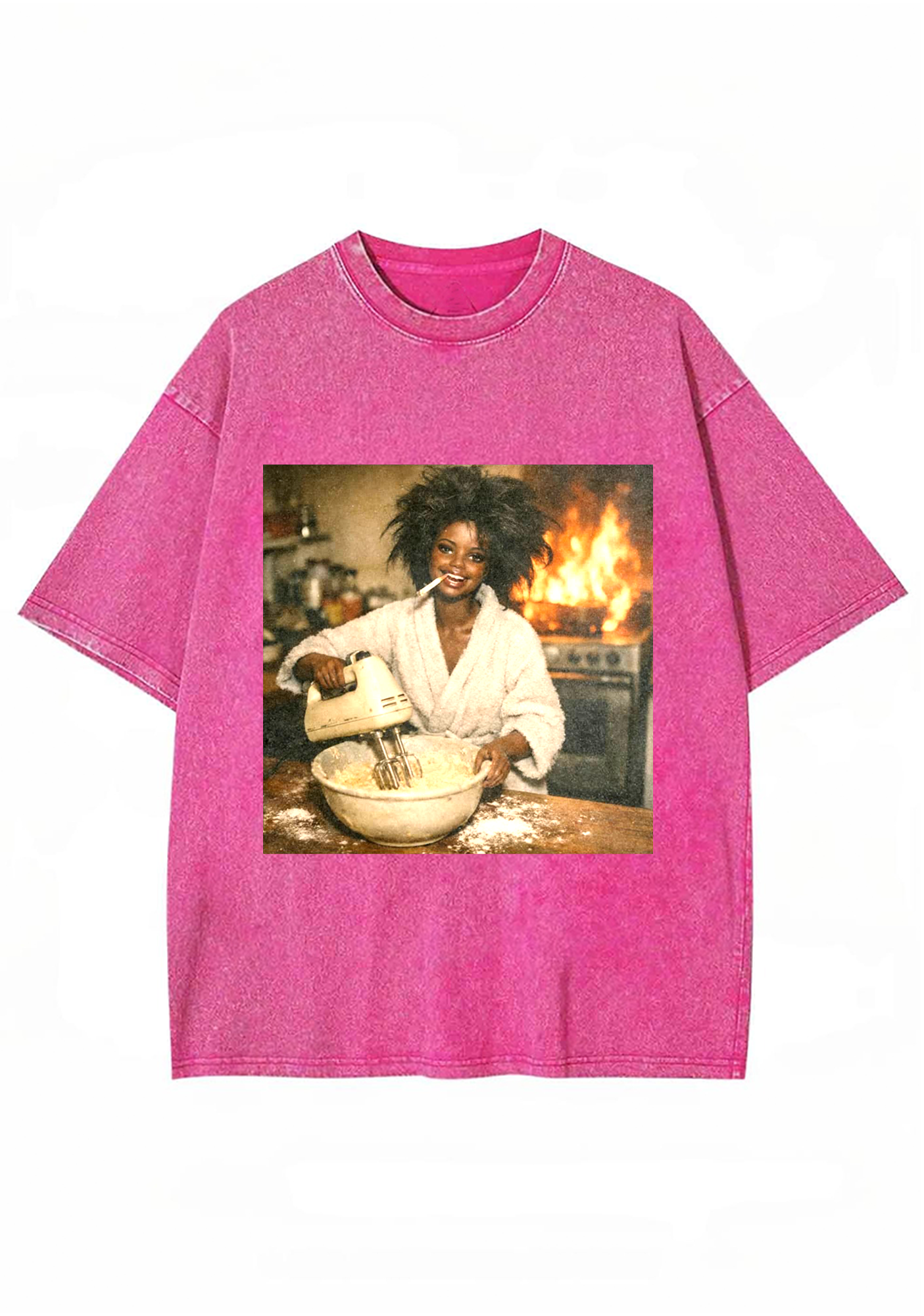 Fire Baker Funny Print Y2K Washed Tee