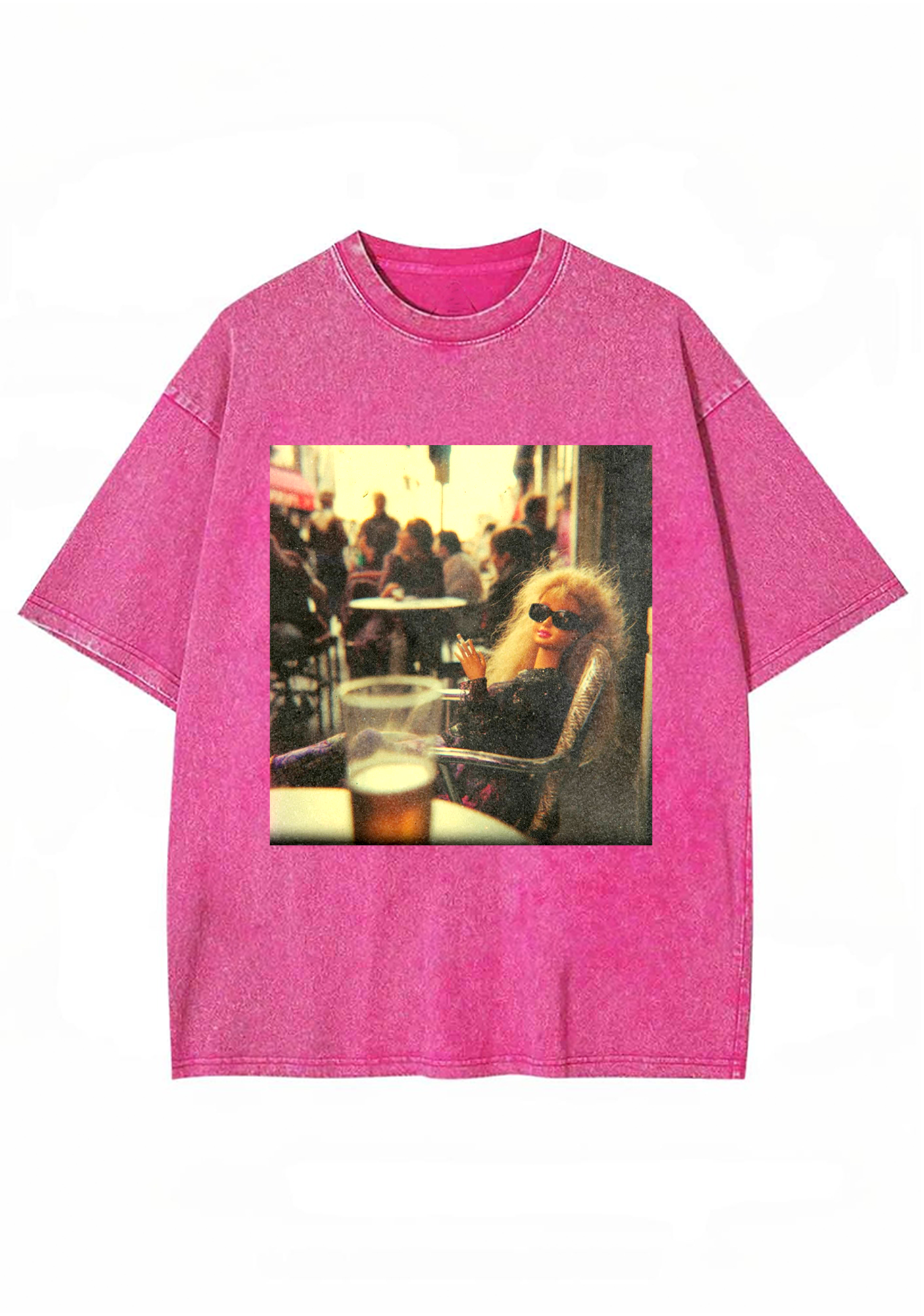 Retro Film Grain European Cafe Barbie Cool Washed Tee