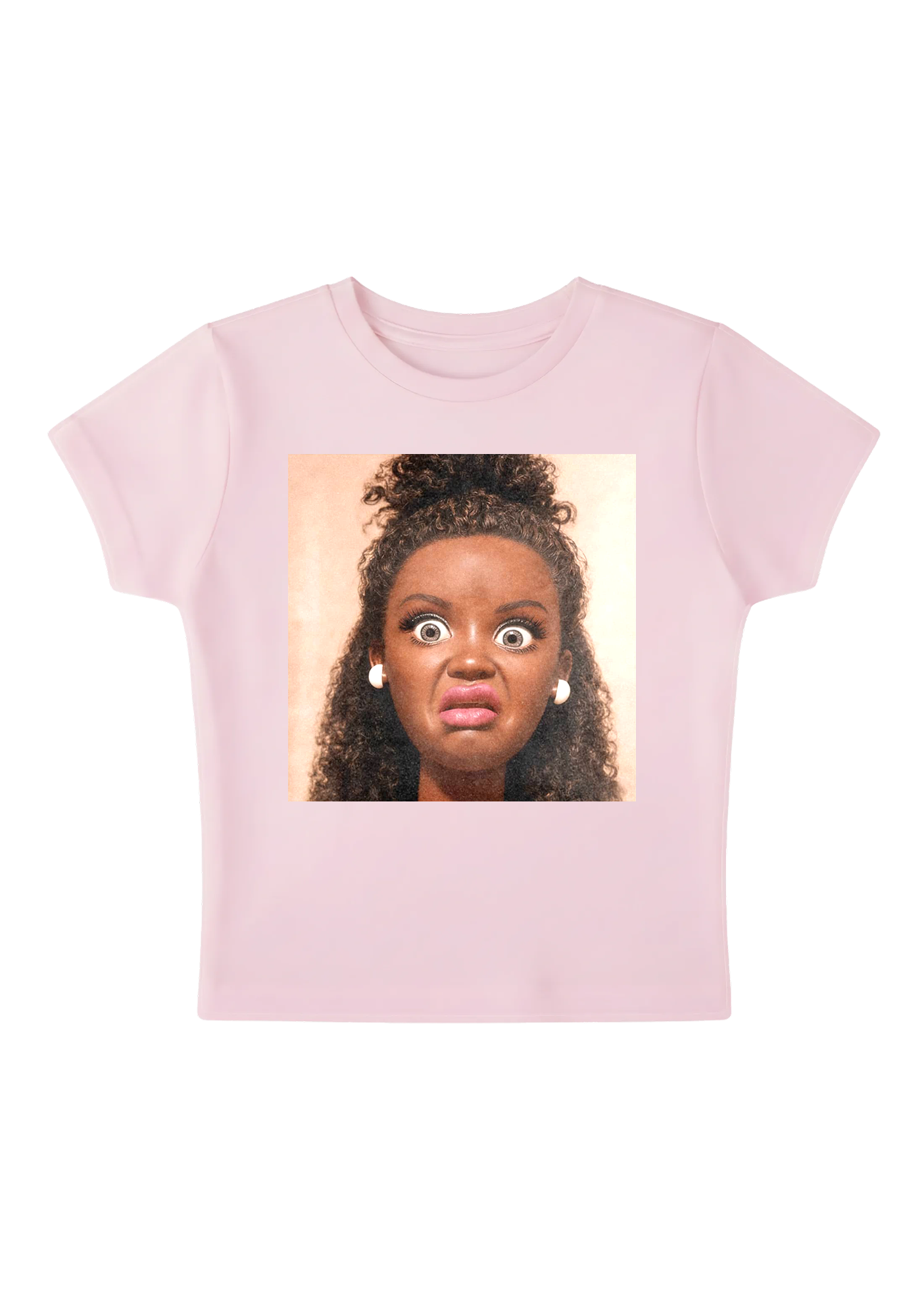 Shocked Face Doll Funny Y2K Baby Tee