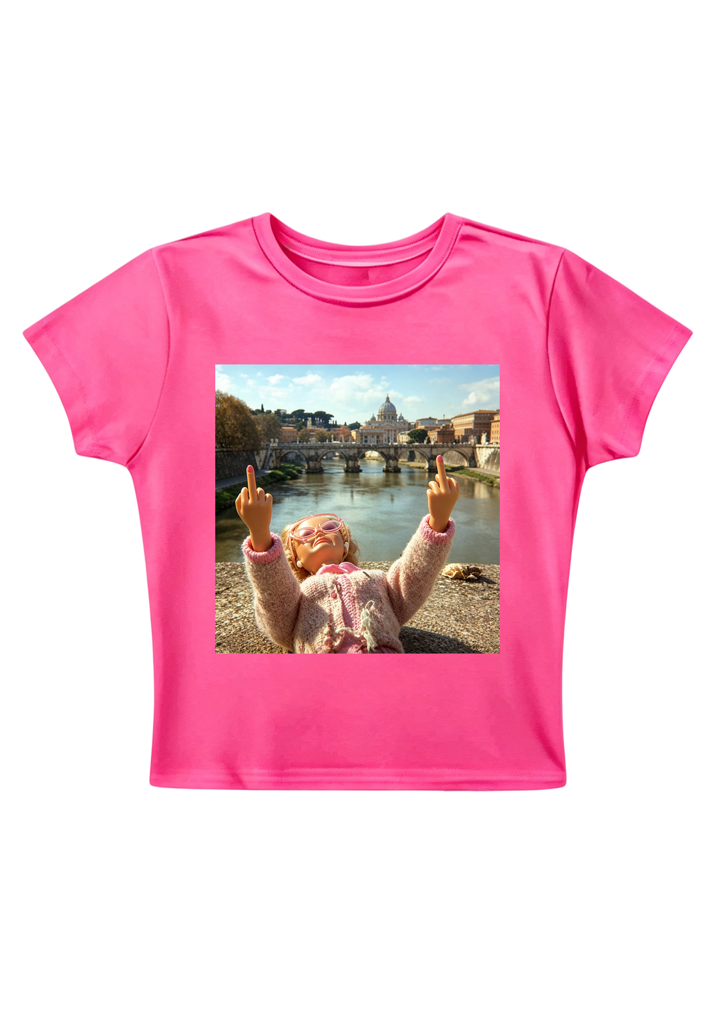 Rome Barbie Double Middle Finger Y2K Baby Tee
