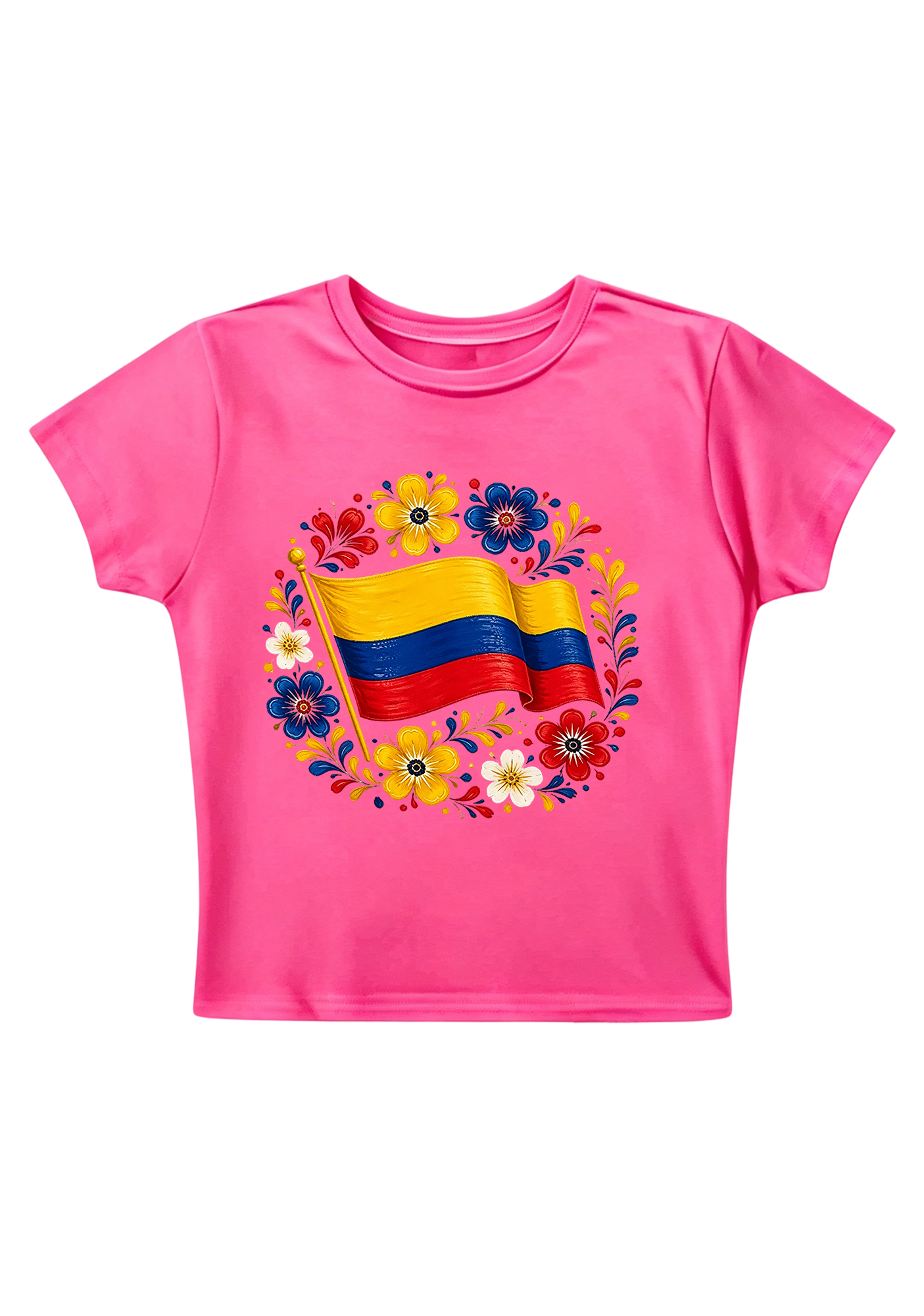 Colombian Flag Folk Art Floral Y2K Baby Tee