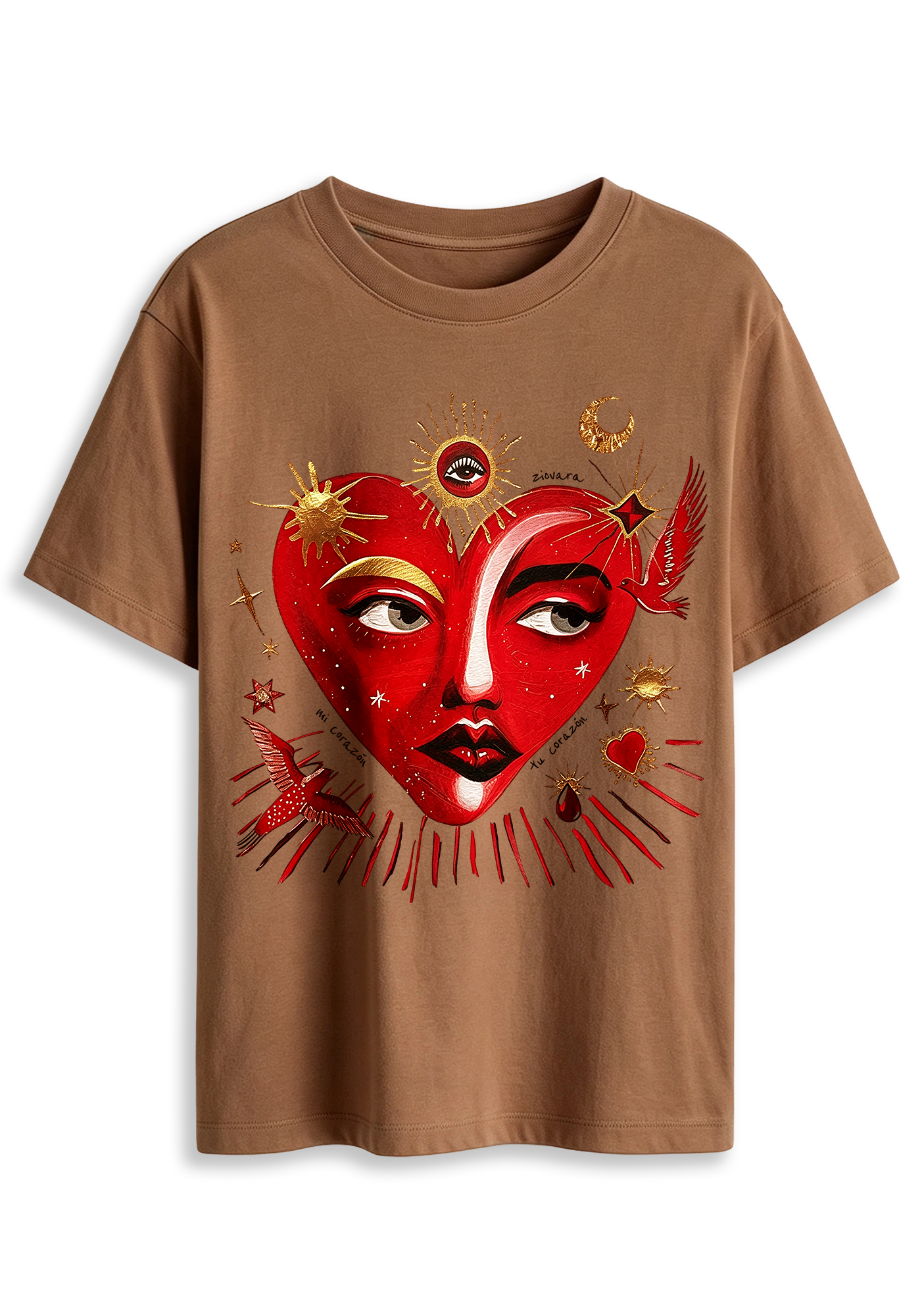 Sun Moon Star Bird Mystical Art Graphic T-Shirt