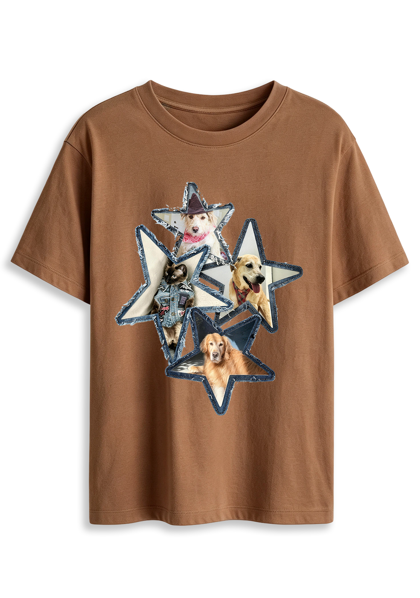 Star Patchwork Pet Dog Cat Cute Animal Graphic T-Shirt