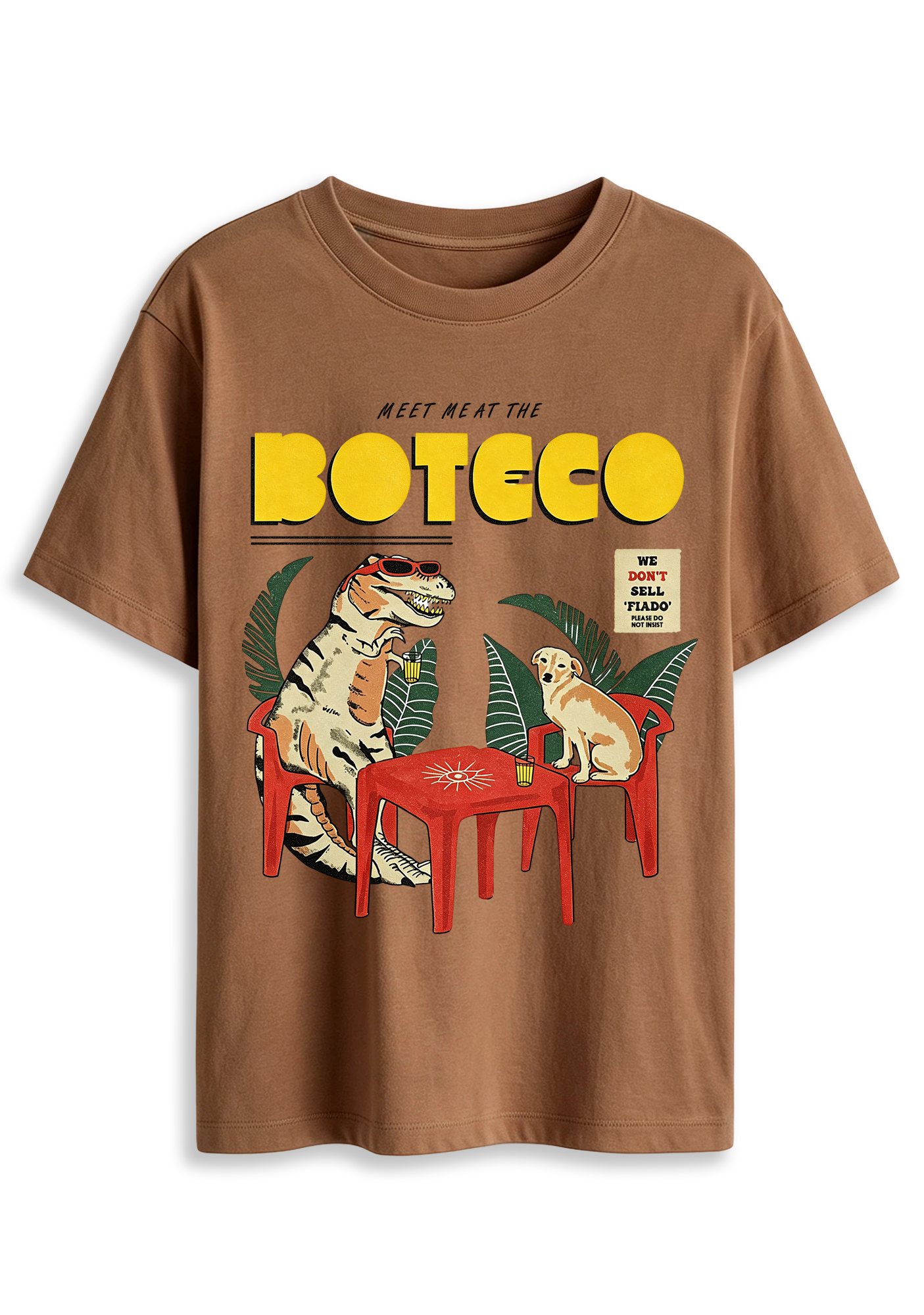 Fun Retro Dinosaur Dog Boteco Tropical Vintage Cartoon Graphic T-Shirt