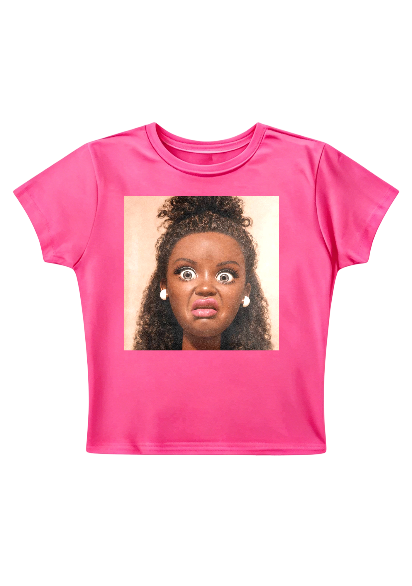 Shocked Face Doll Funny Y2K Baby Tee