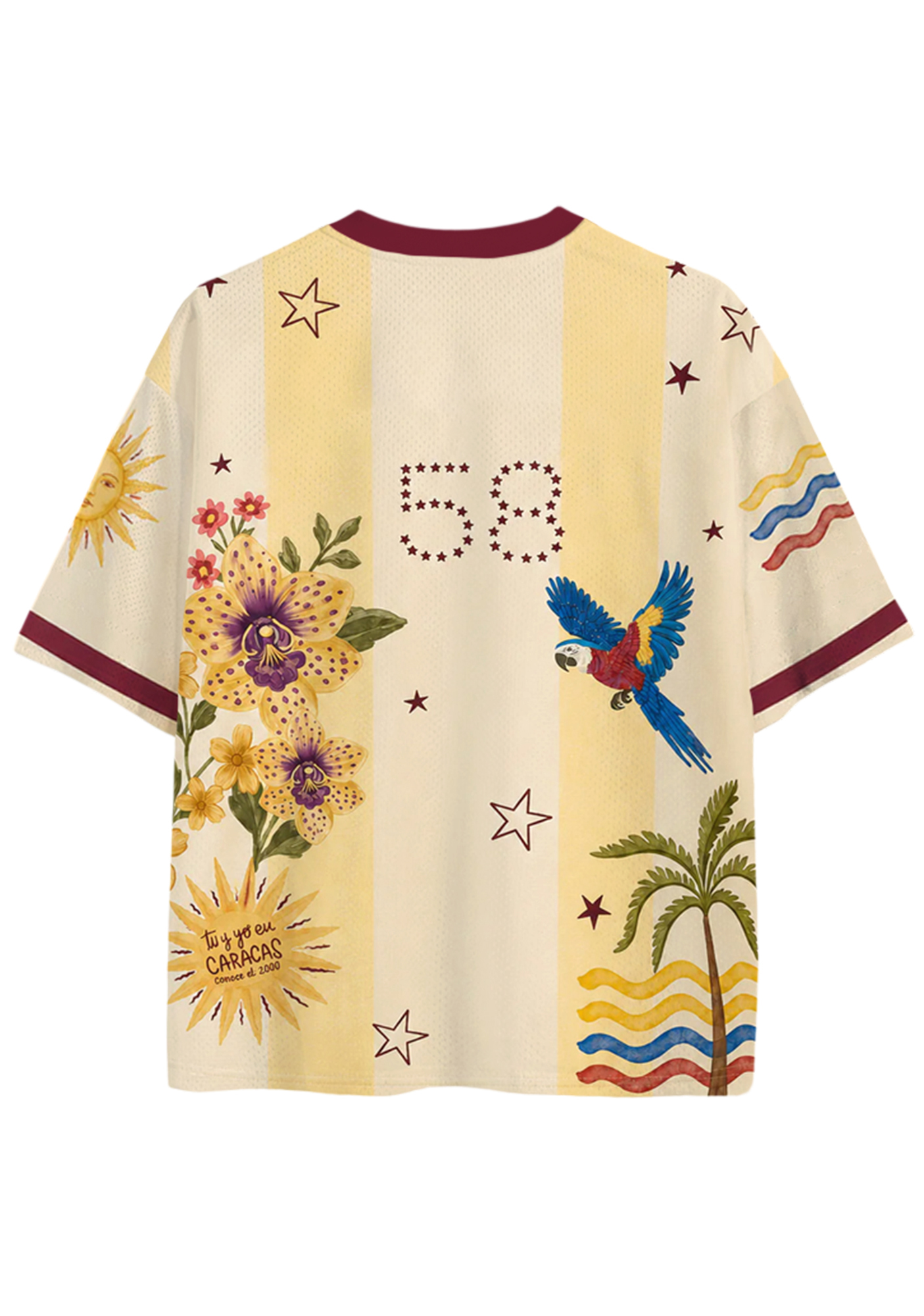  Cream Yellow Striped Venezuela Retro Floral Orchid Mesh Jersey Shirts