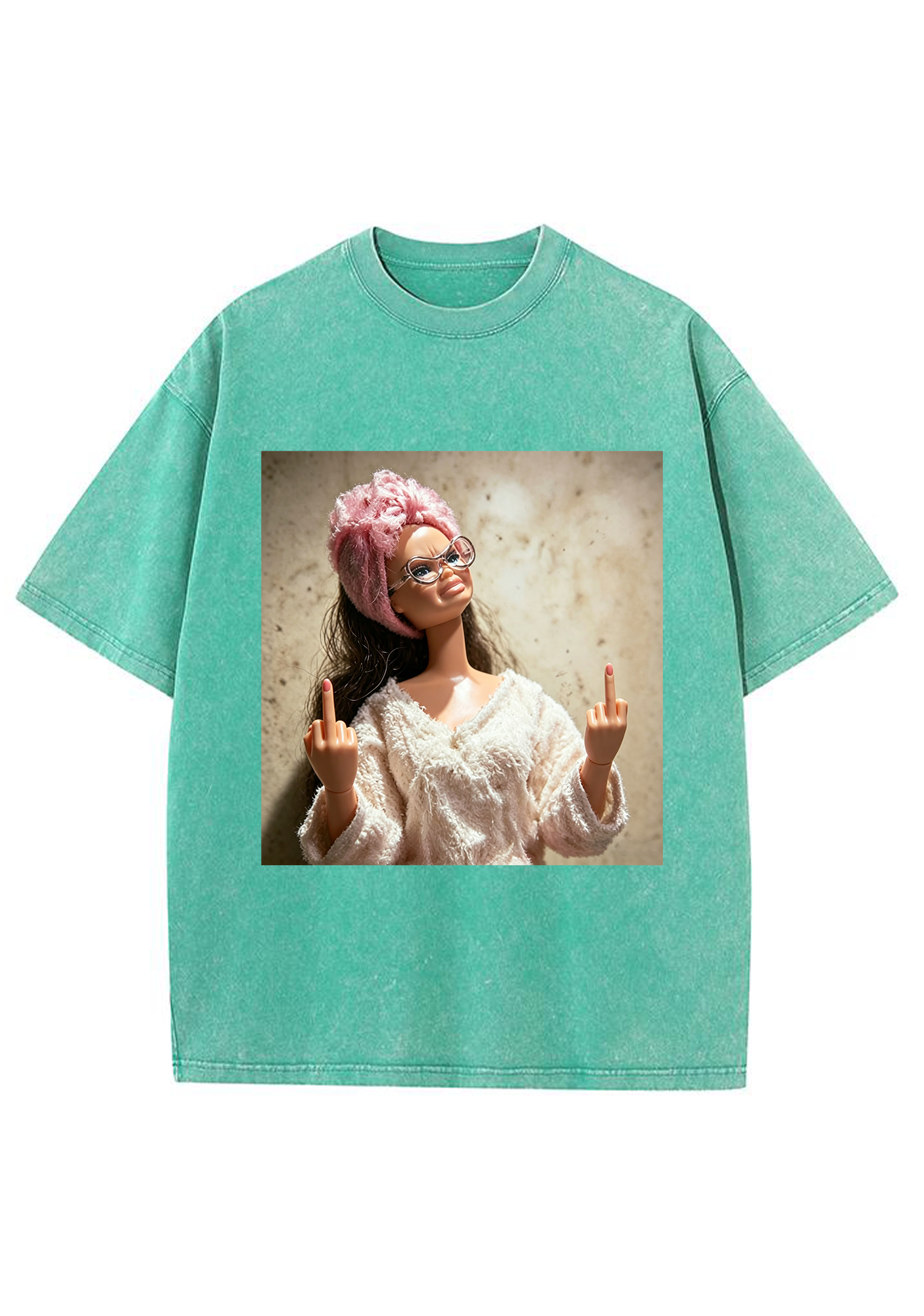 Middle Finger Barbie Doll Meme Washed T-Shirt