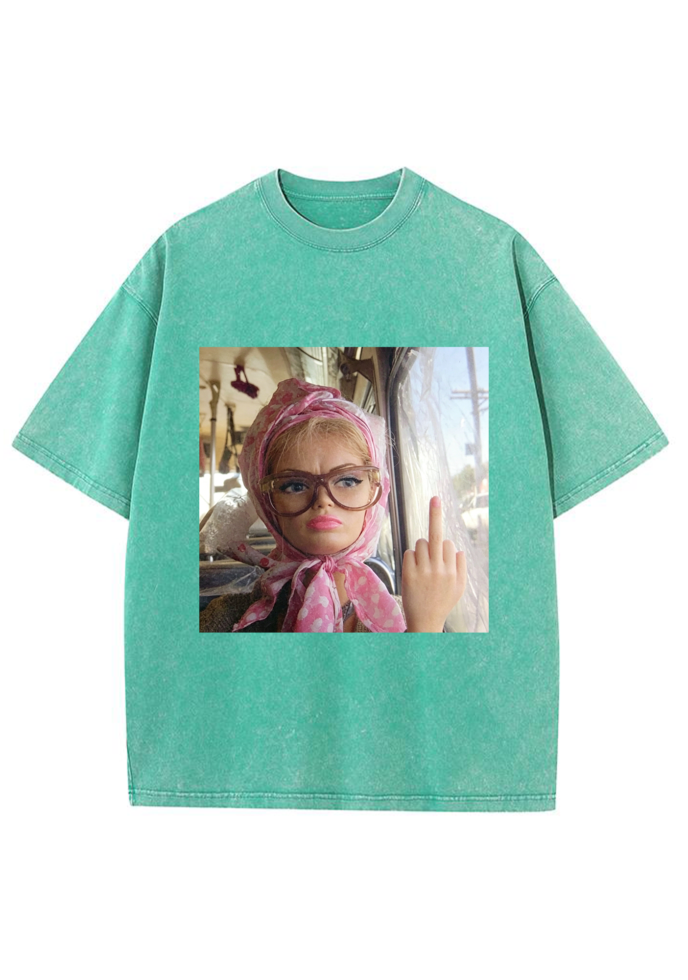 Quirky No Fucks Given Barbie With Glasses Washed Tee