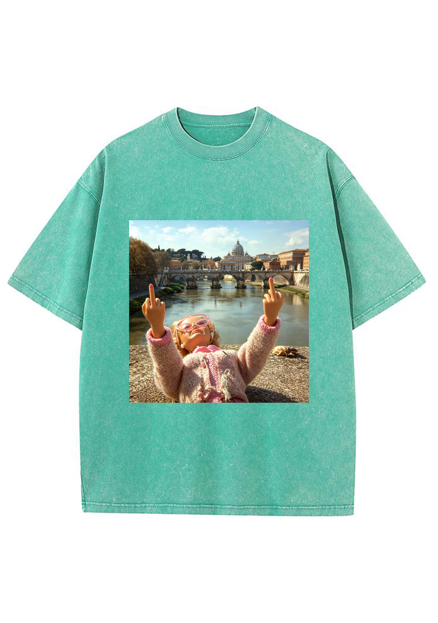 Double Middle Finger Barbie in Rome Washed T-Shirt