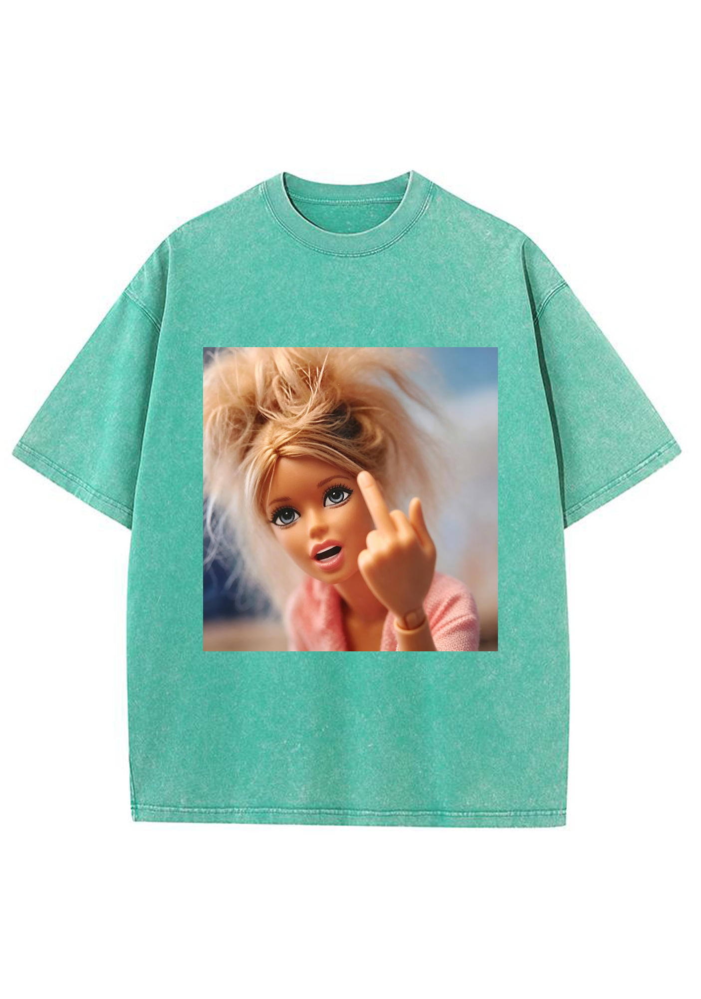 Messy Hair Middle Finger Barbie Meme Washed T-Shirt