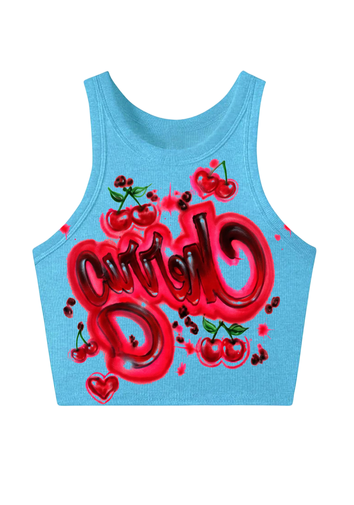 Graffiti Cherry Curvy D Bright Y2K Crop Tank Top