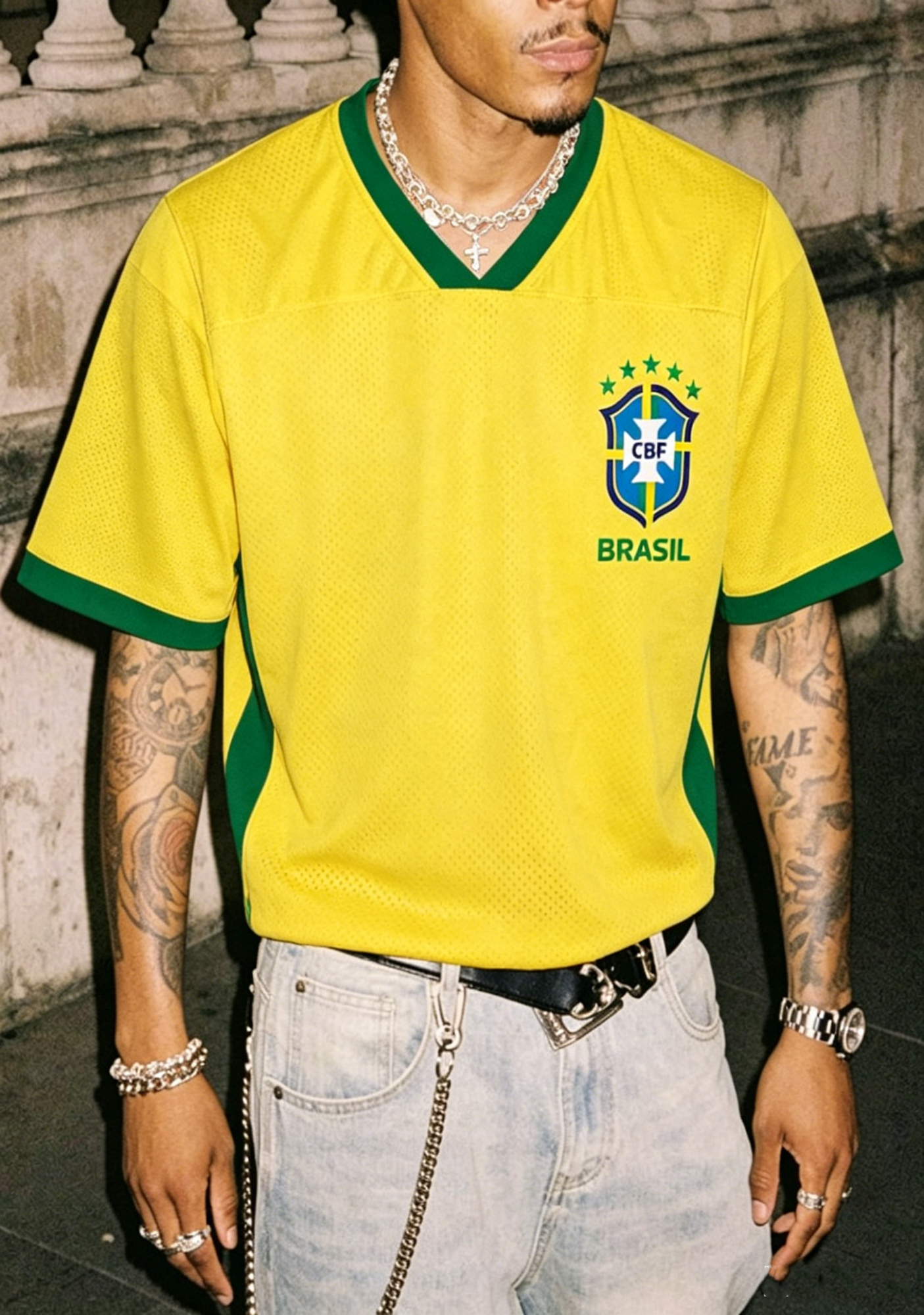 Brasil Sunburst Yellow Retro Football Mesh Jersey Shirts