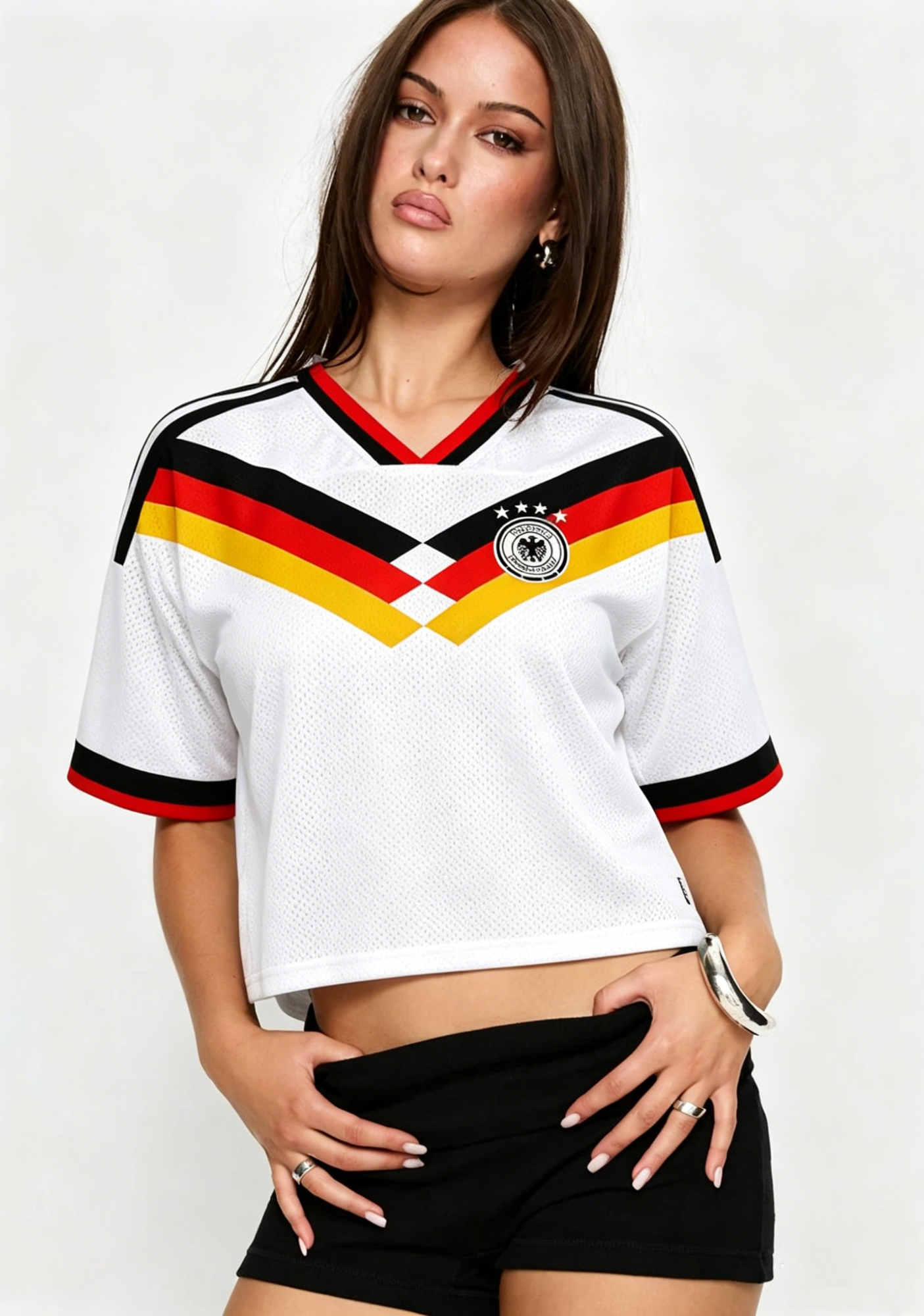 Germany Flag Inspired Cropped Mesh Jersey Shirt