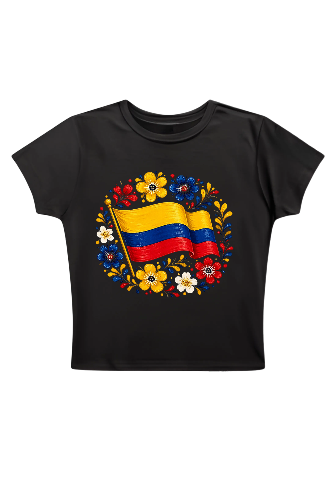 Colombian Flag Folk Art Floral Y2K Baby Tee